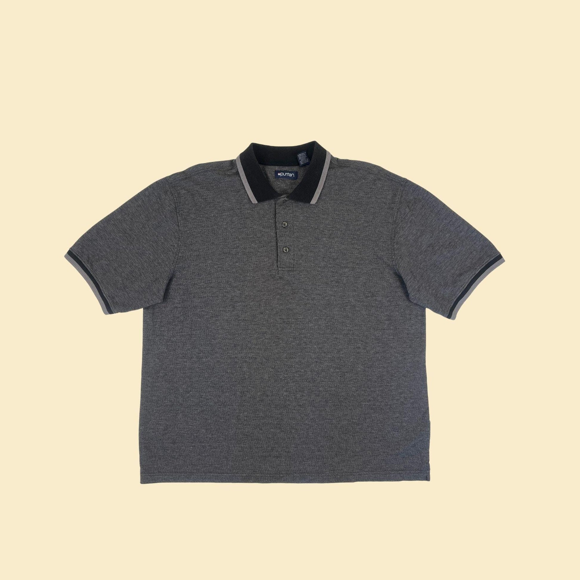 1990s XL grey polo shirt by Puritan, vintage men's short sleeve grey & black golf shirt