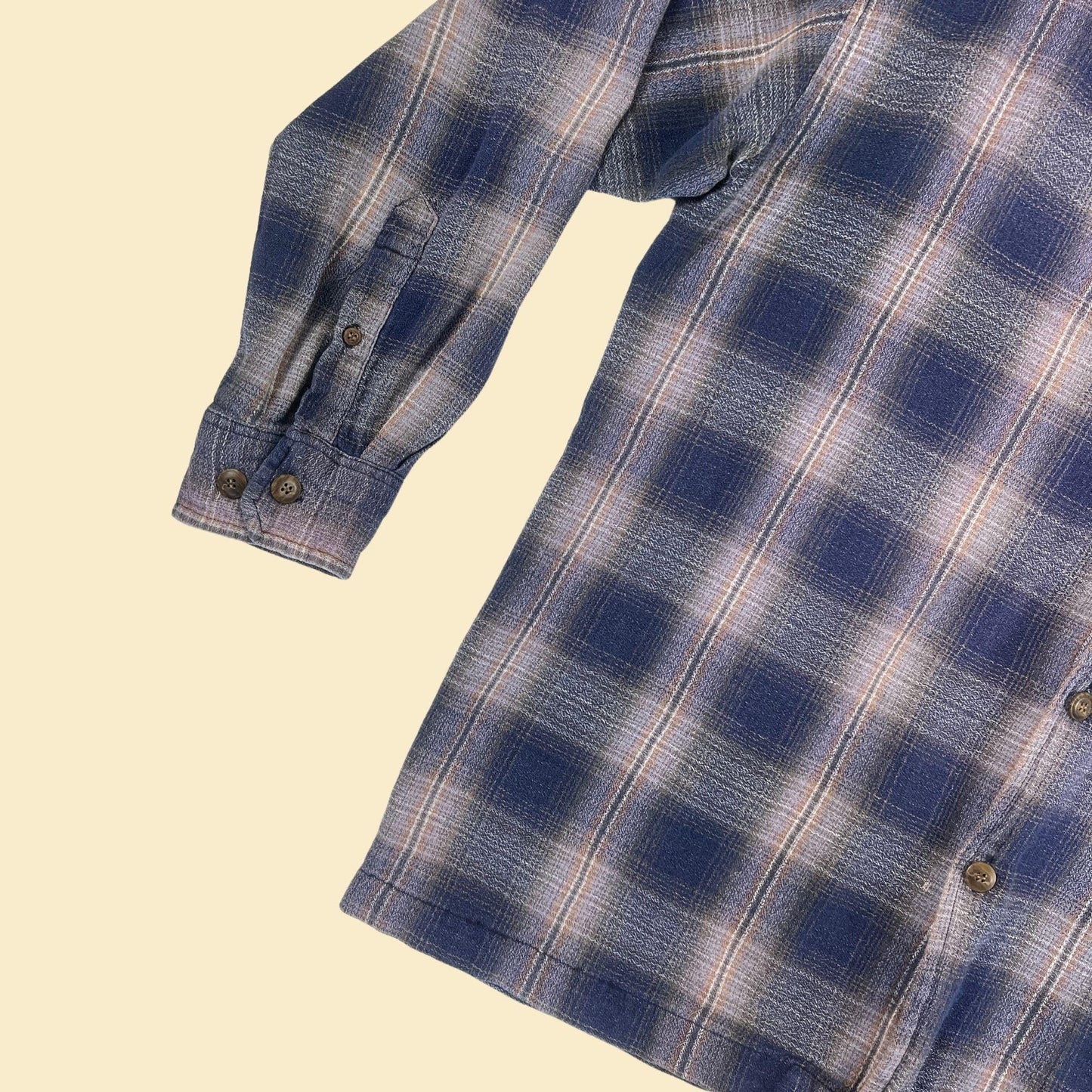 1990s XL flannel shirt by Brut, vintage men's blue & brown plaid button down long sleeve top