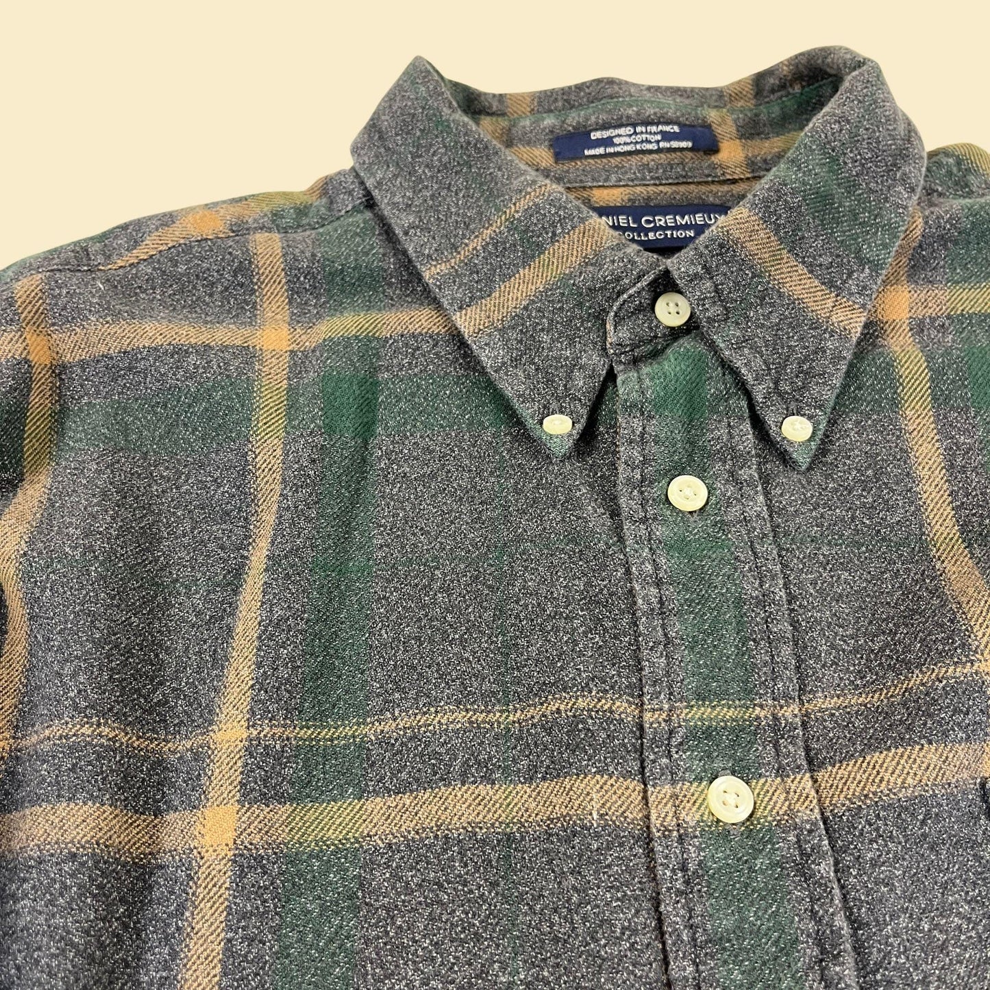 2000s men's flannel shirt, vintage Y2K size L to XL men's grey & brown button down by Daniel Cremieux