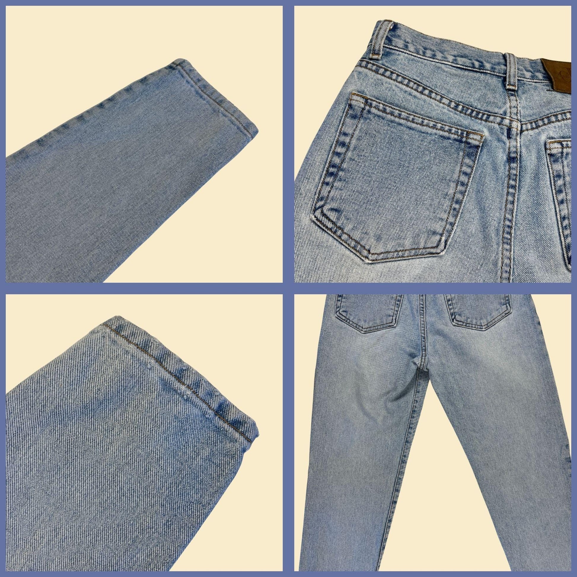 1990s Calvin Klein size 5 denim pants, vintage women's lightwash "sandblast super slim" jeans