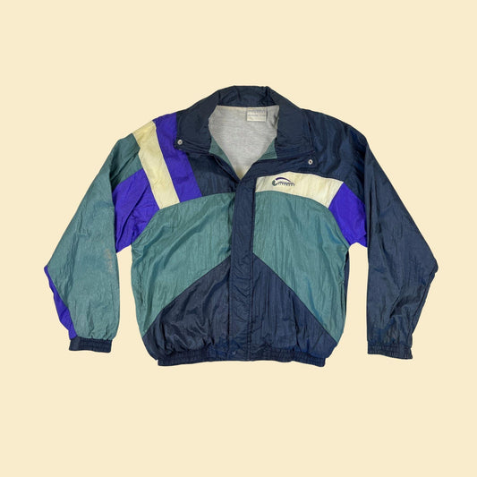 1990s Givenchy Activewear L windbreaker, vintage green & purple color block zip up track jacket