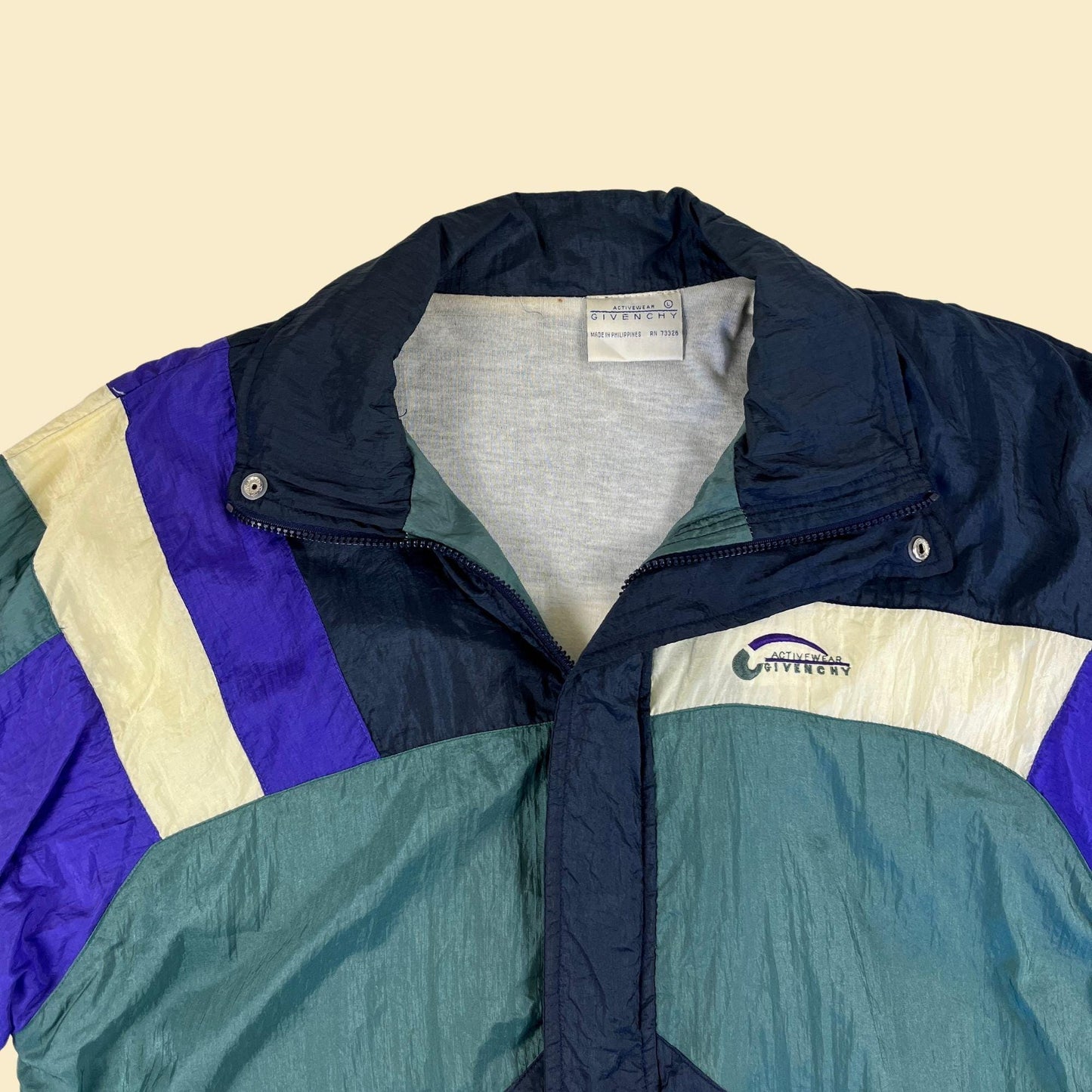 1990s Givenchy Activewear L windbreaker, vintage green & purple color block zip up track jacket