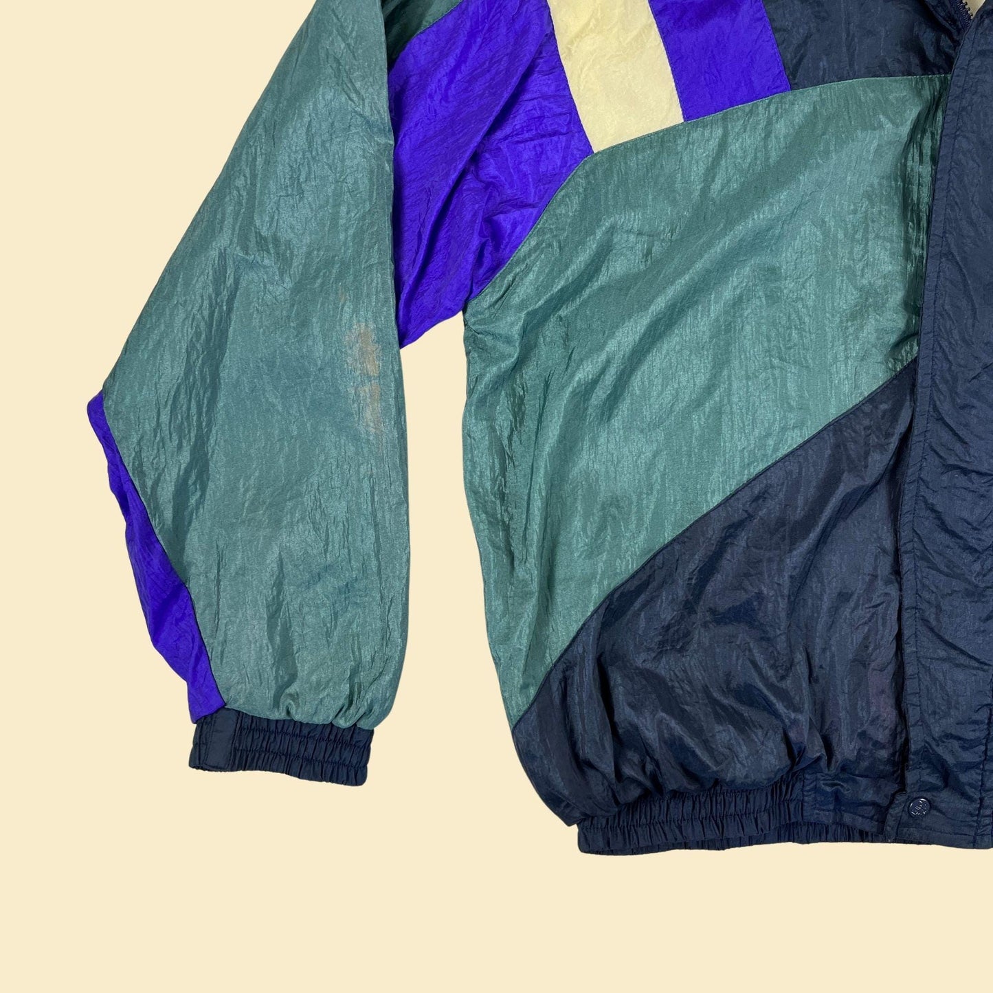 1990s Givenchy Activewear L windbreaker, vintage green & purple color block zip up track jacket