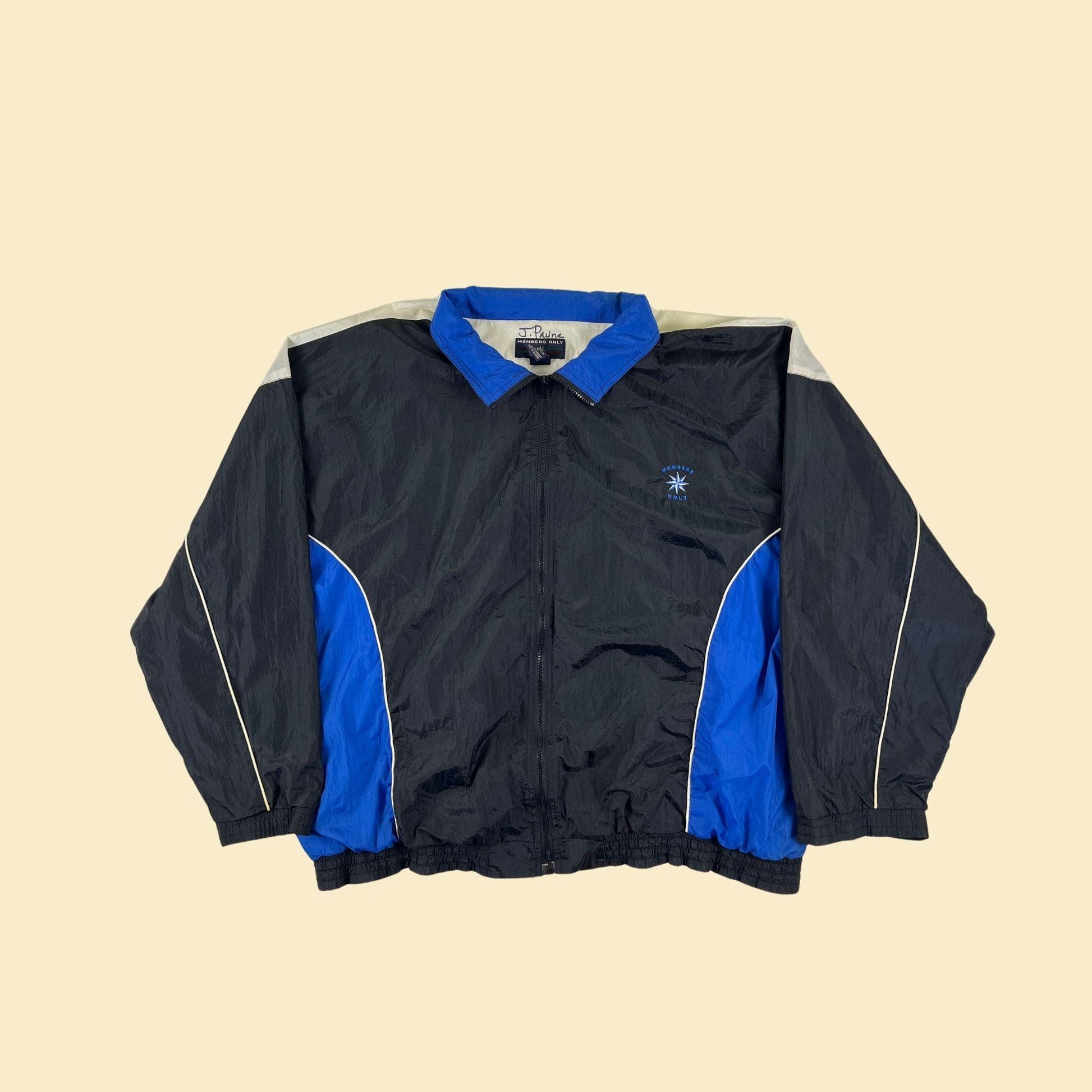 90s 3XL Member's Only windbreaker jacket, vintage black & blue zip up track jacket