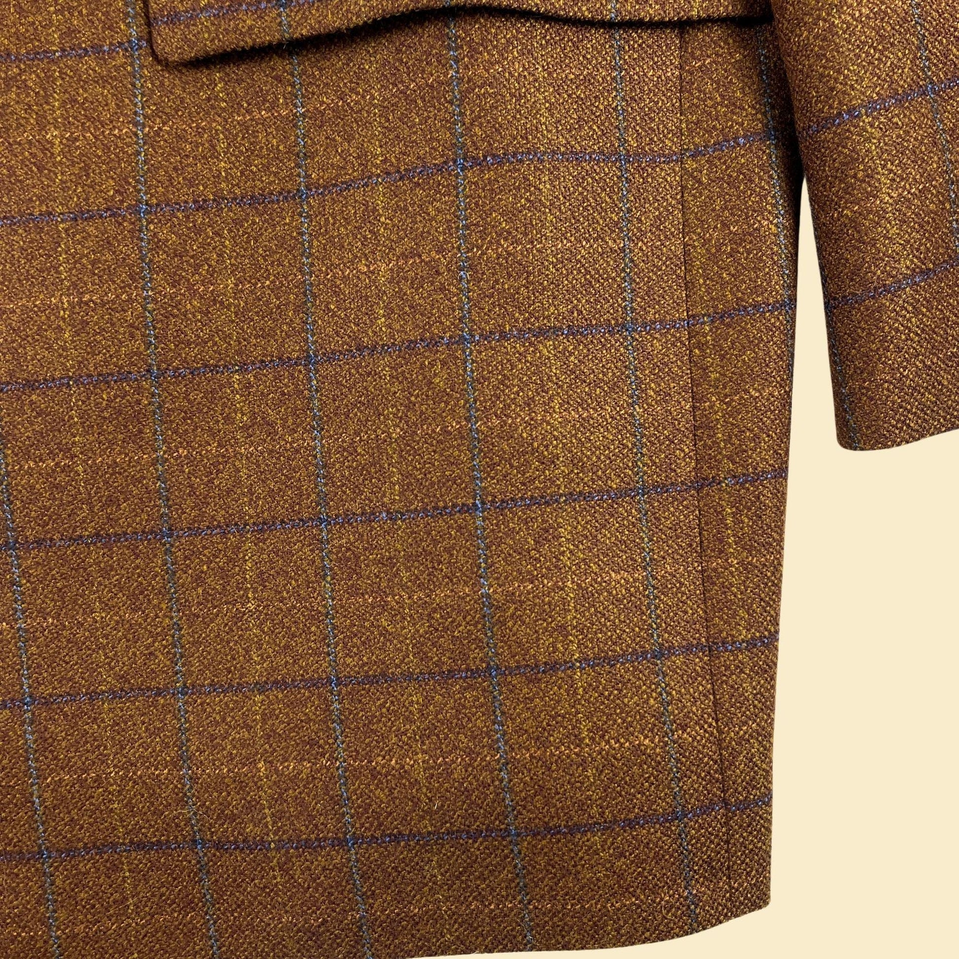 1980s brown plaid 46L sports coat, vintage brown & purple wool men's blazer jacket by Gage, Peerless Couture