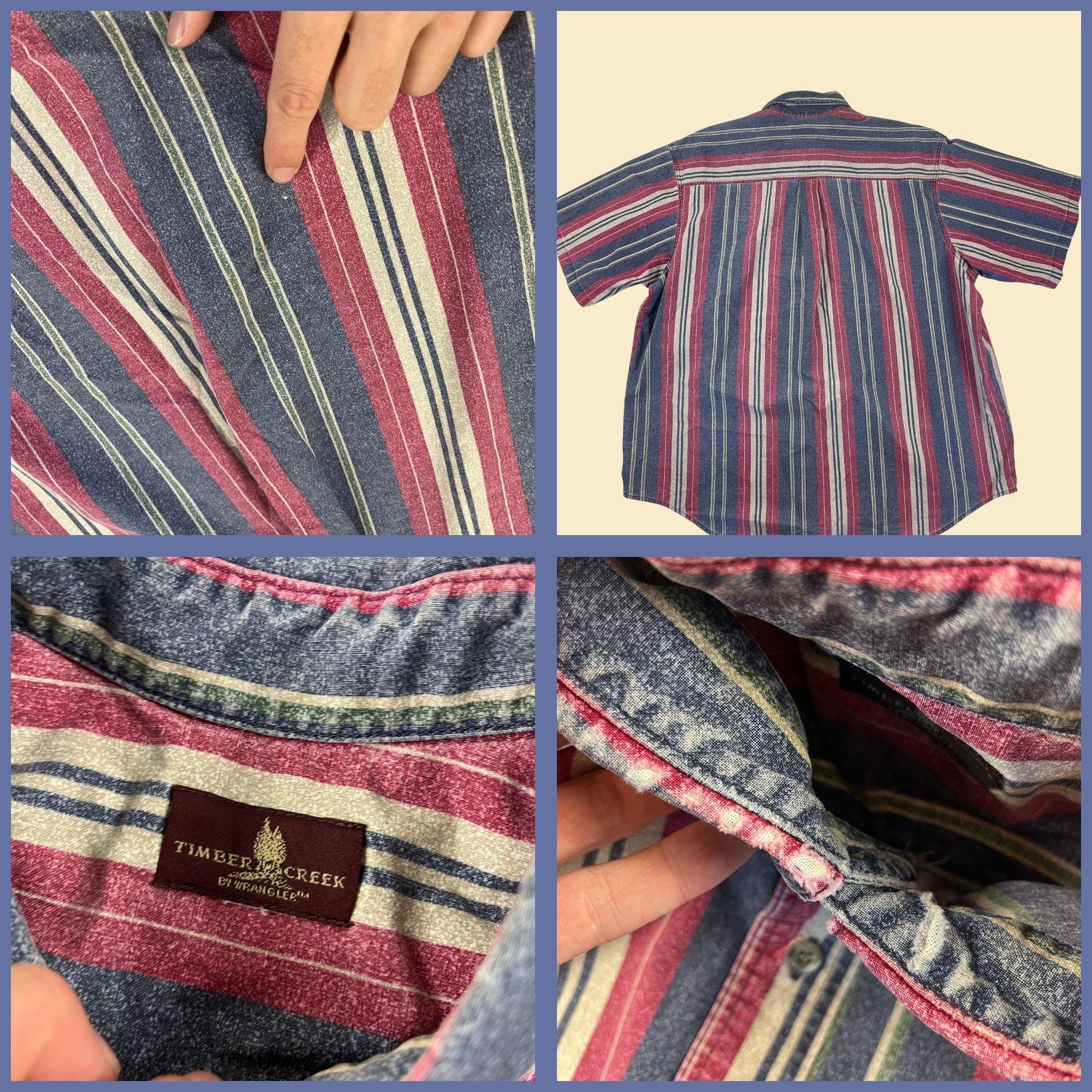 1990s striped shirt by Timbercreek by Wrangler, vintage L to XL blue & pink short sleeve button down