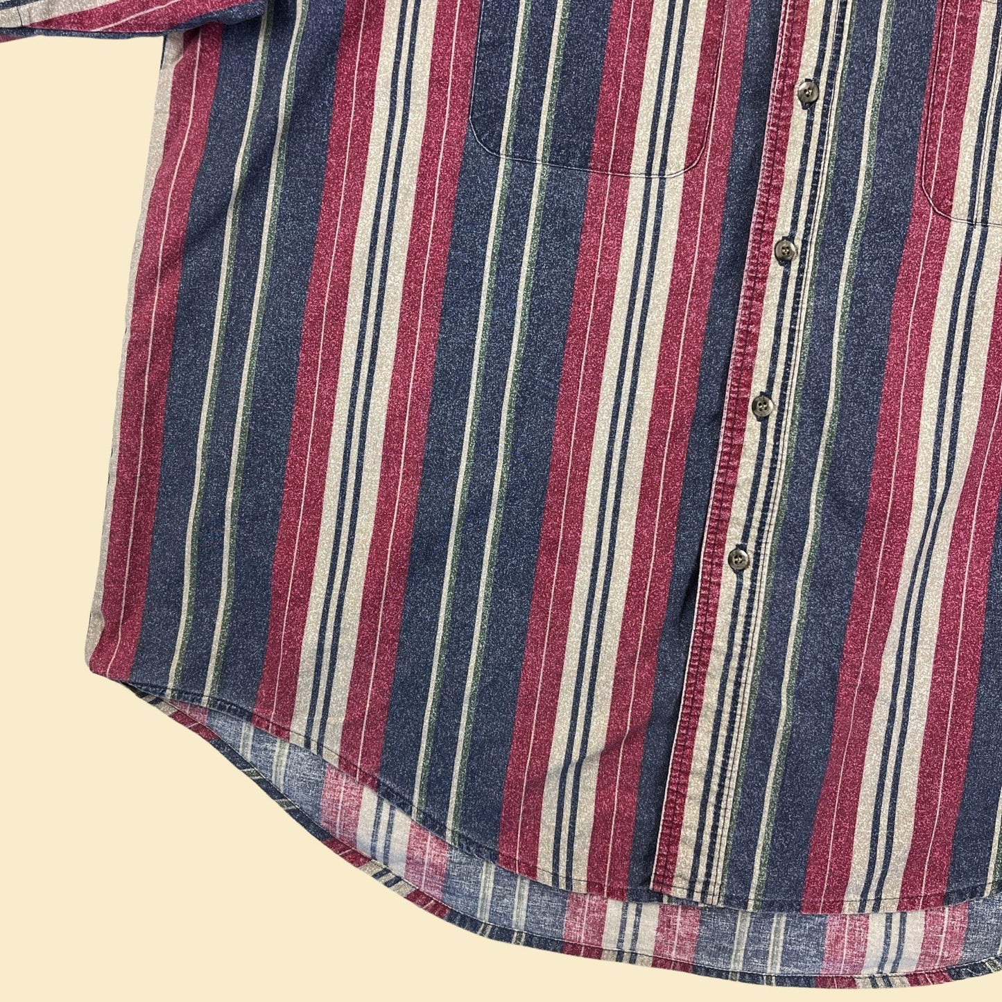 1990s striped shirt by Timbercreek by Wrangler, vintage L to XL blue & pink short sleeve button down