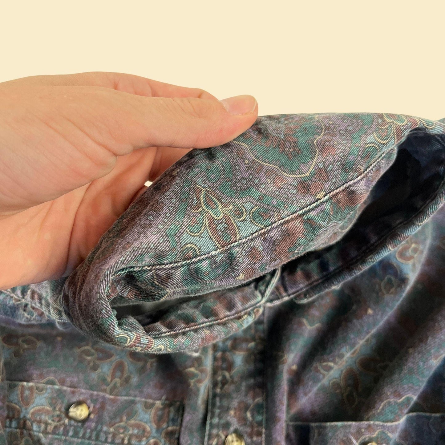 1990s XL patterned shirt by Arrow, vintage abstract men's purple & teal long sleeve button down top