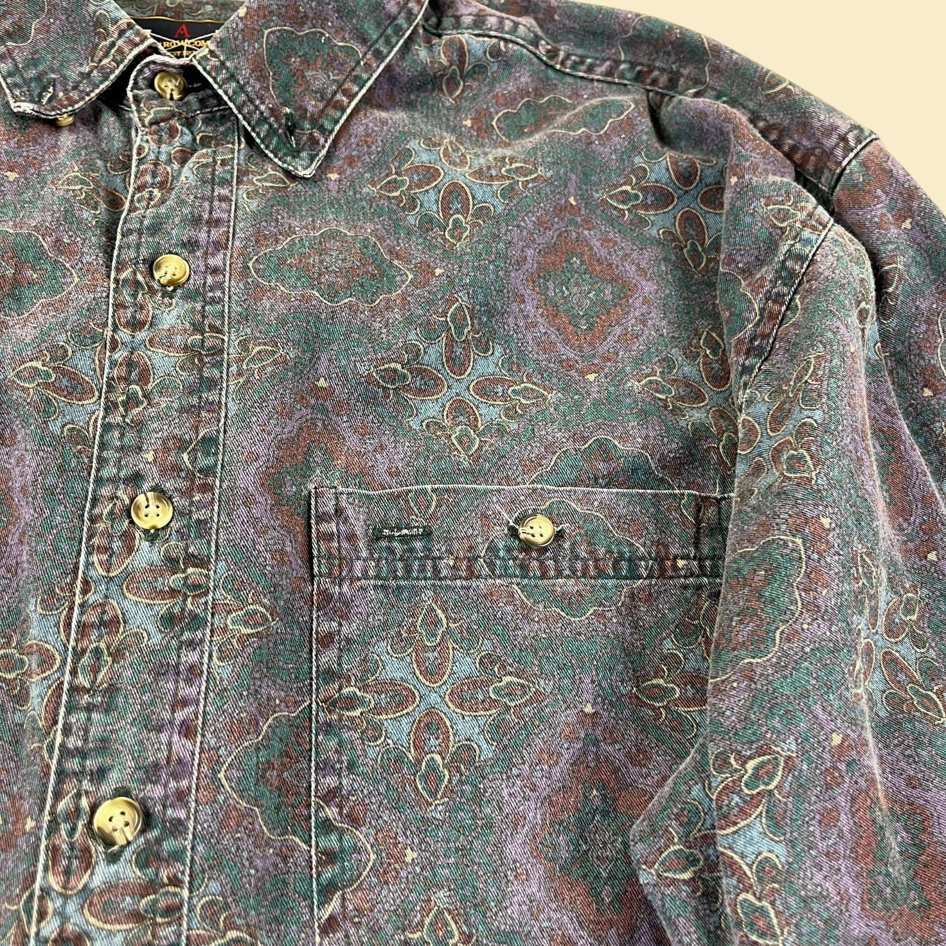 1990s XL patterned shirt by Arrow, vintage abstract men's purple & teal long sleeve button down top