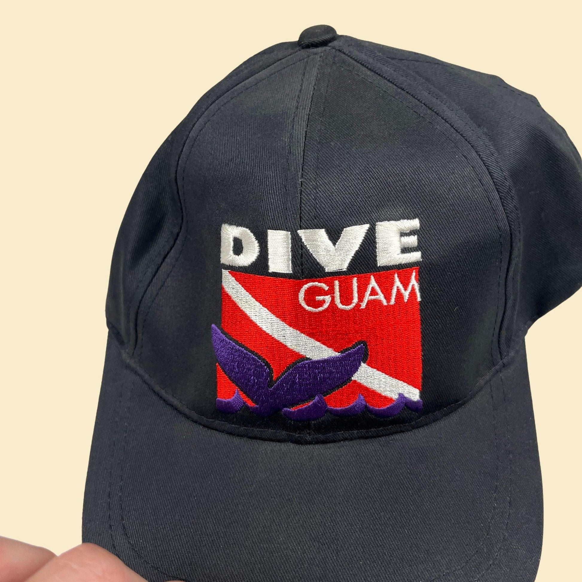 90s Dive Guam hat, vintage diving baseball cap / snapback, black & red Guam men's hat