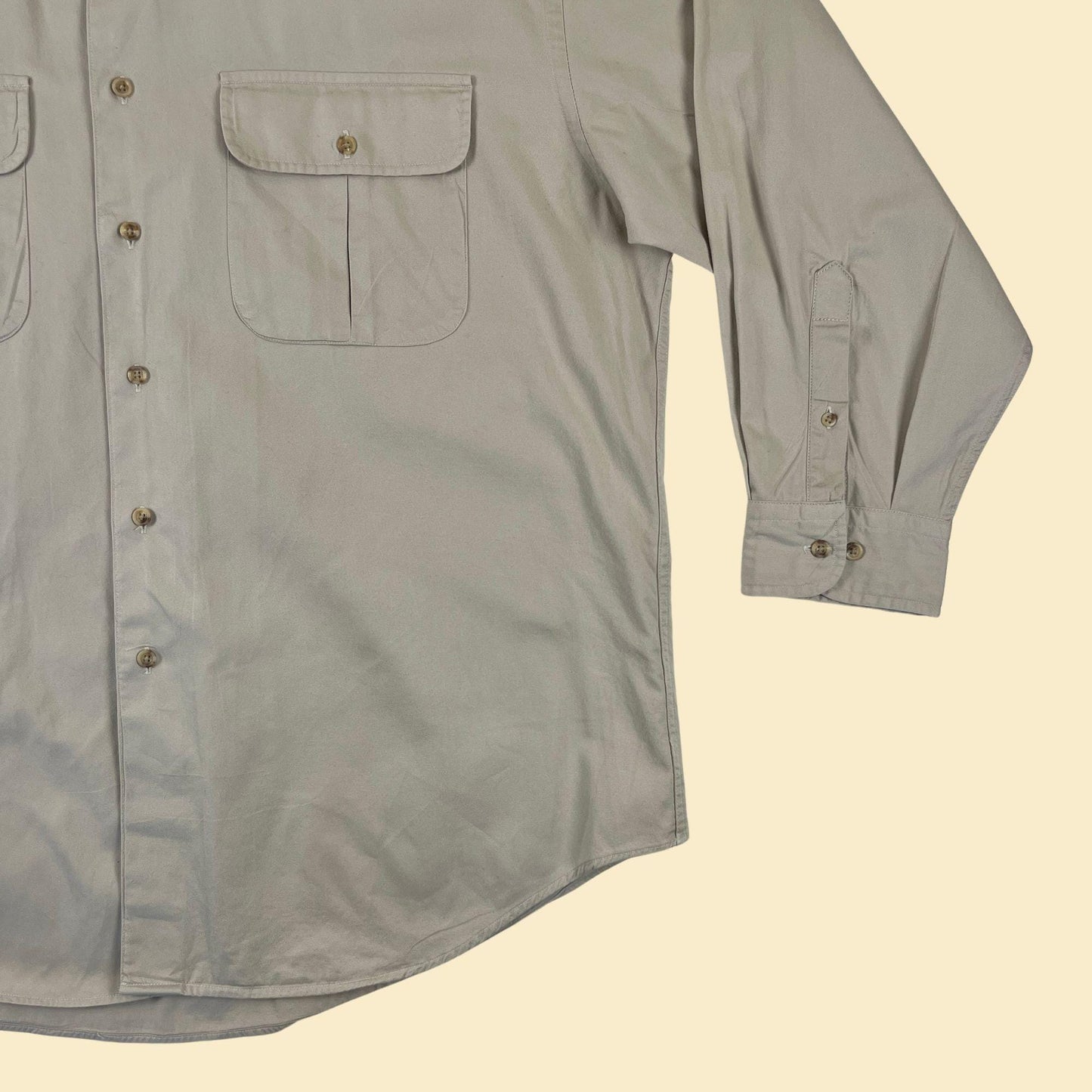 1990s Lands' End XL shirt, vintage men's beige long sleeve button down top