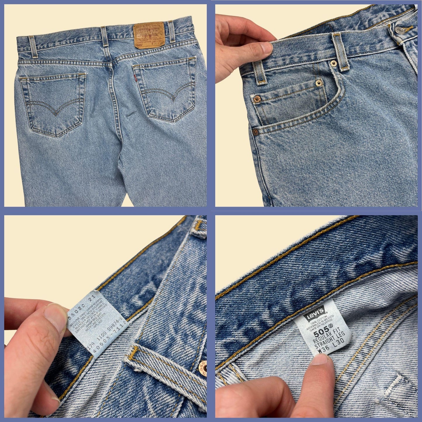 Y2K Levi's 505 jeans, vintage 36x30 denim pants, 2000 Levi's regular straight leg light to medium wash men's jeans