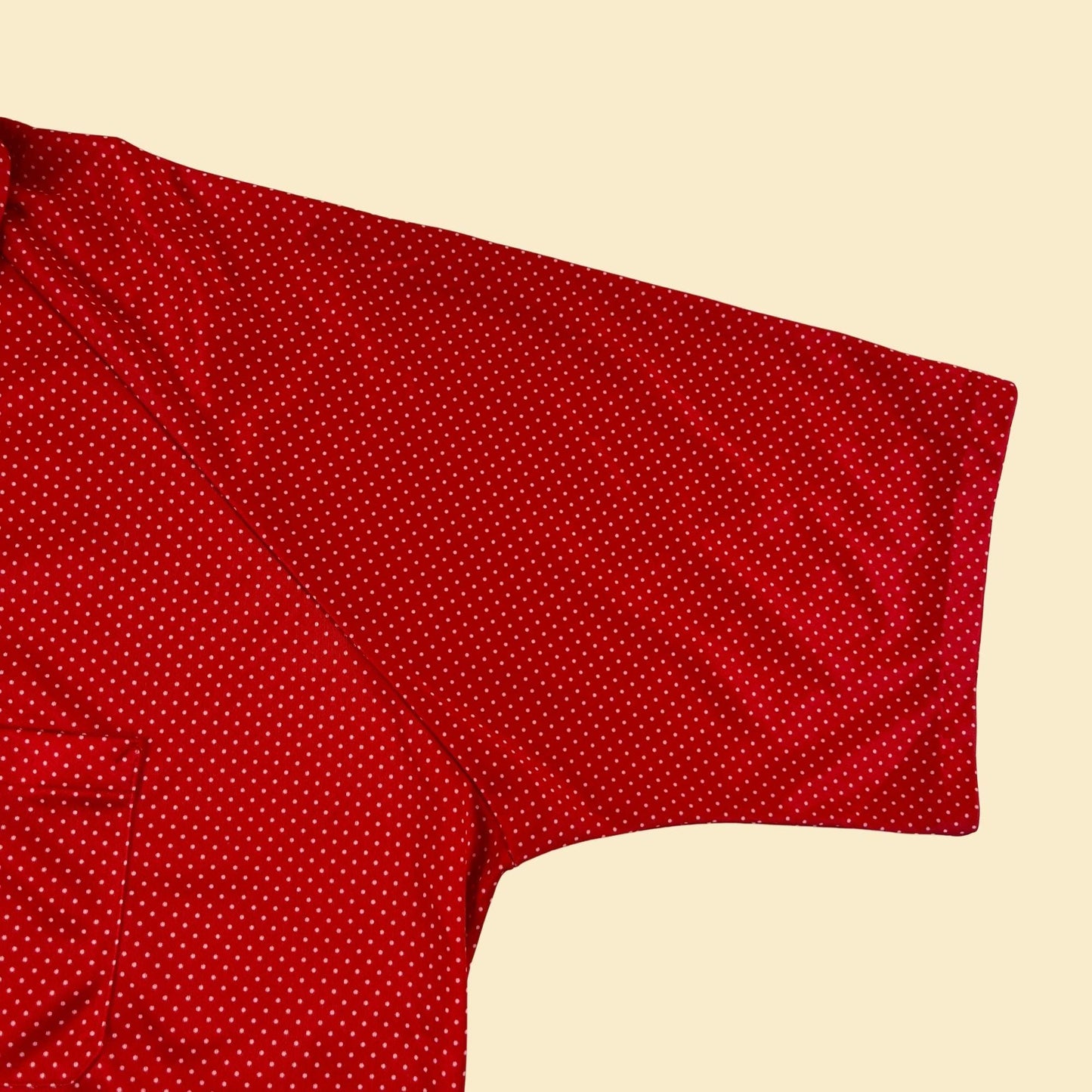 1970s XXL polka dot polo shirt by Carina Ford, vintage red & white lightweight collared 70s shirt