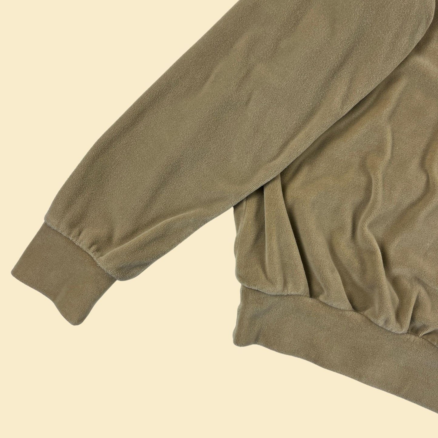 1980s velour L polo shirt by Chung Shing, vintage men's beige/brown long sleeve polo top