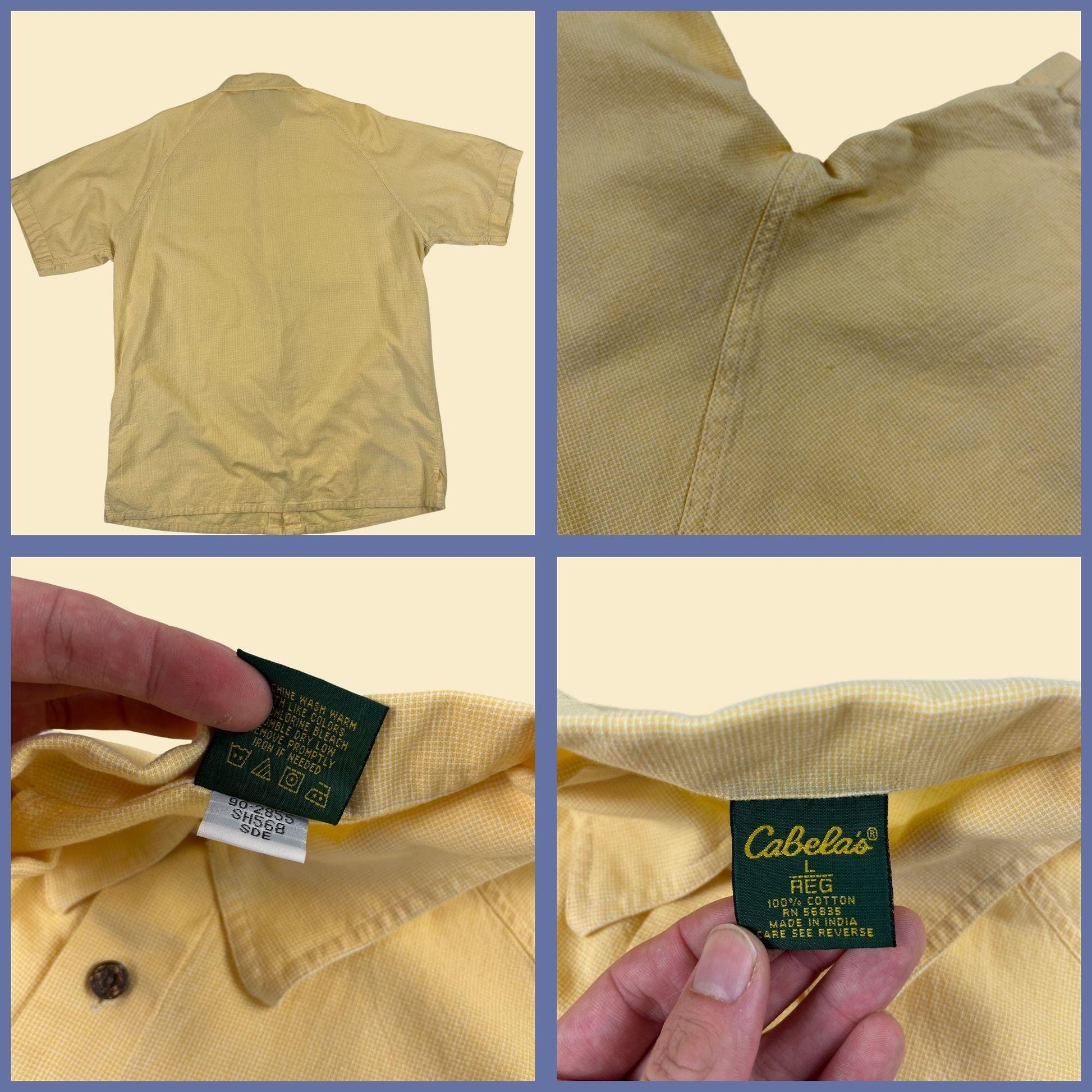 1990s Cabela's L yellow shirt, vintage men's short sleeve button down outdoors shirt