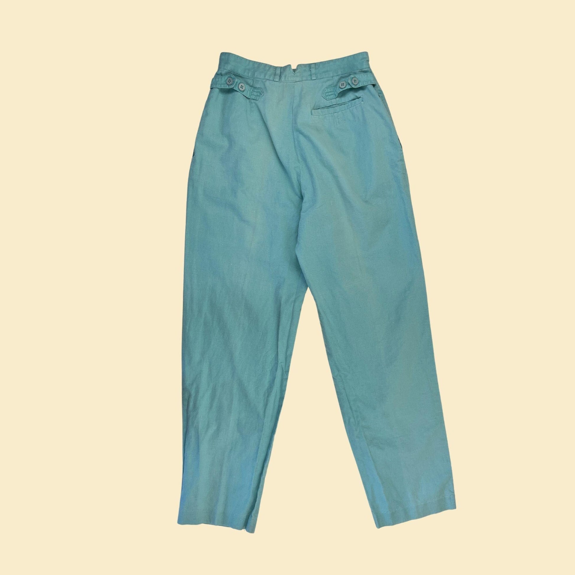 1970s teal high rise pants, size 11 vintage women's blue pleated pants by Smart Pants