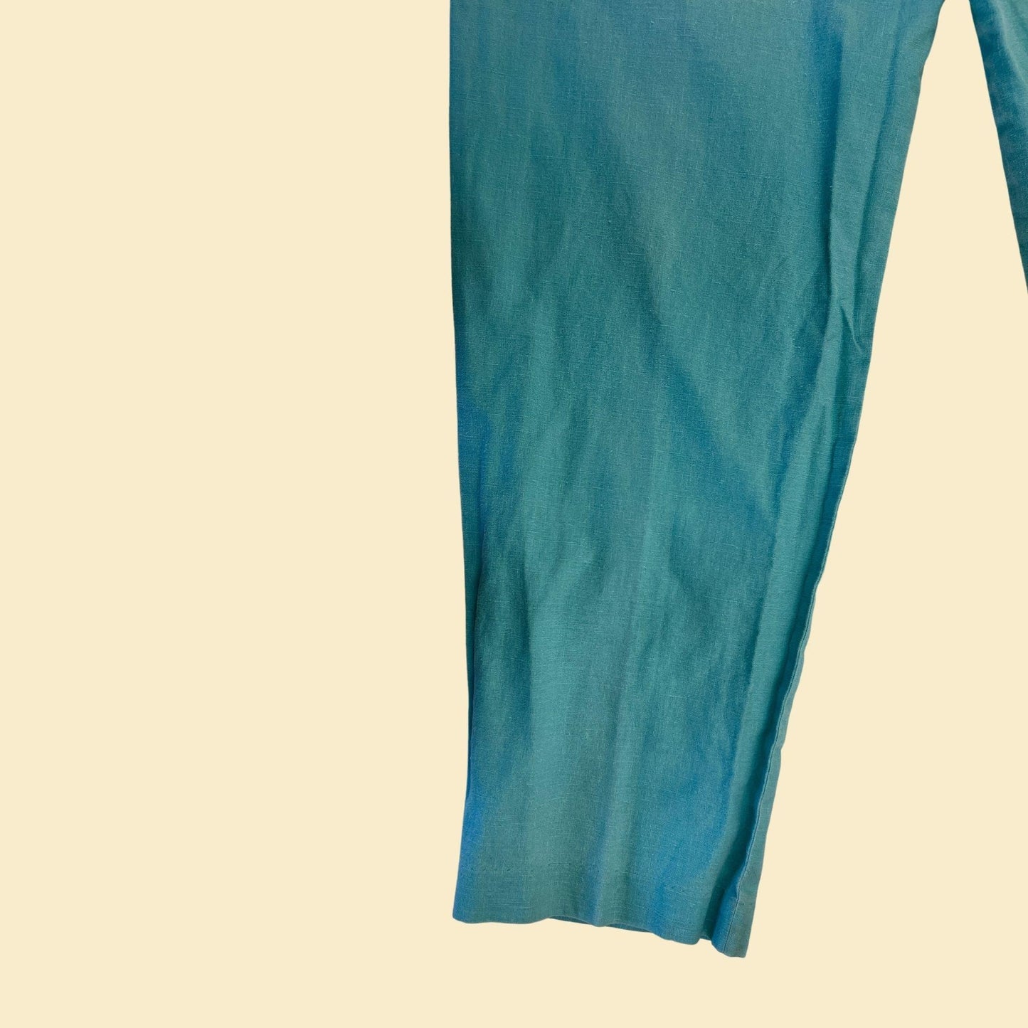 1970s teal high rise pants, size 11 vintage women's blue pleated pants by Smart Pants