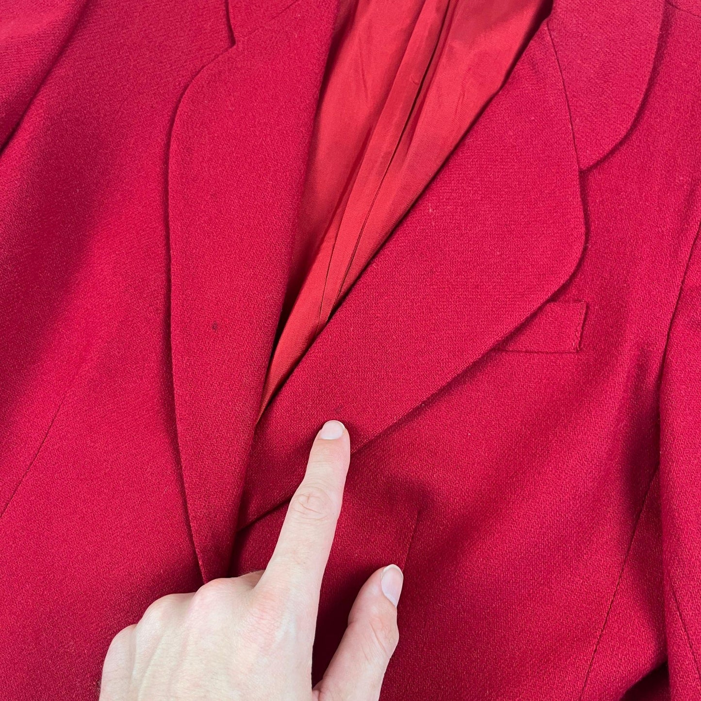 1980s red wool blazer, size 12 vintage women's 1-button jacket