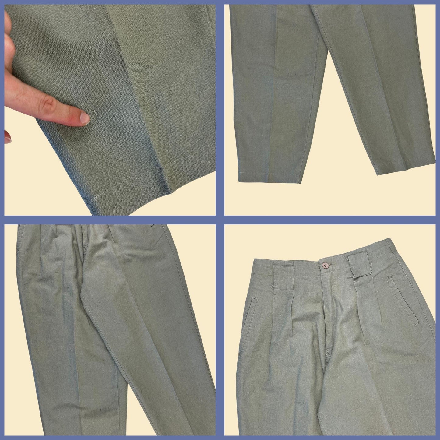 70s/80s light green pants by David N., vintage size 10 women's high waisted pleated pants