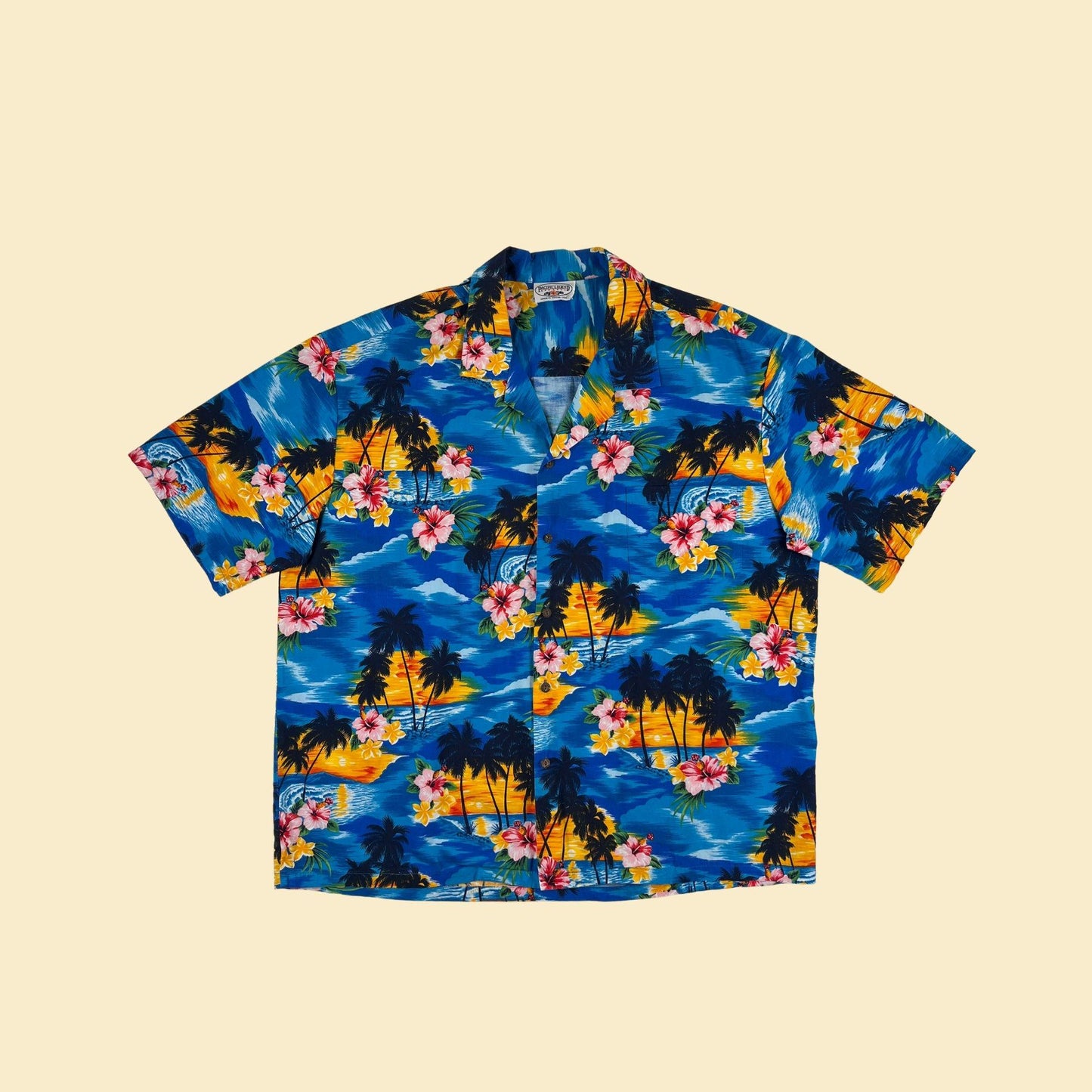 90s/Y2K blue 3XL Hawaiian men's shirt, vintage men's short sleeve tropical button down top