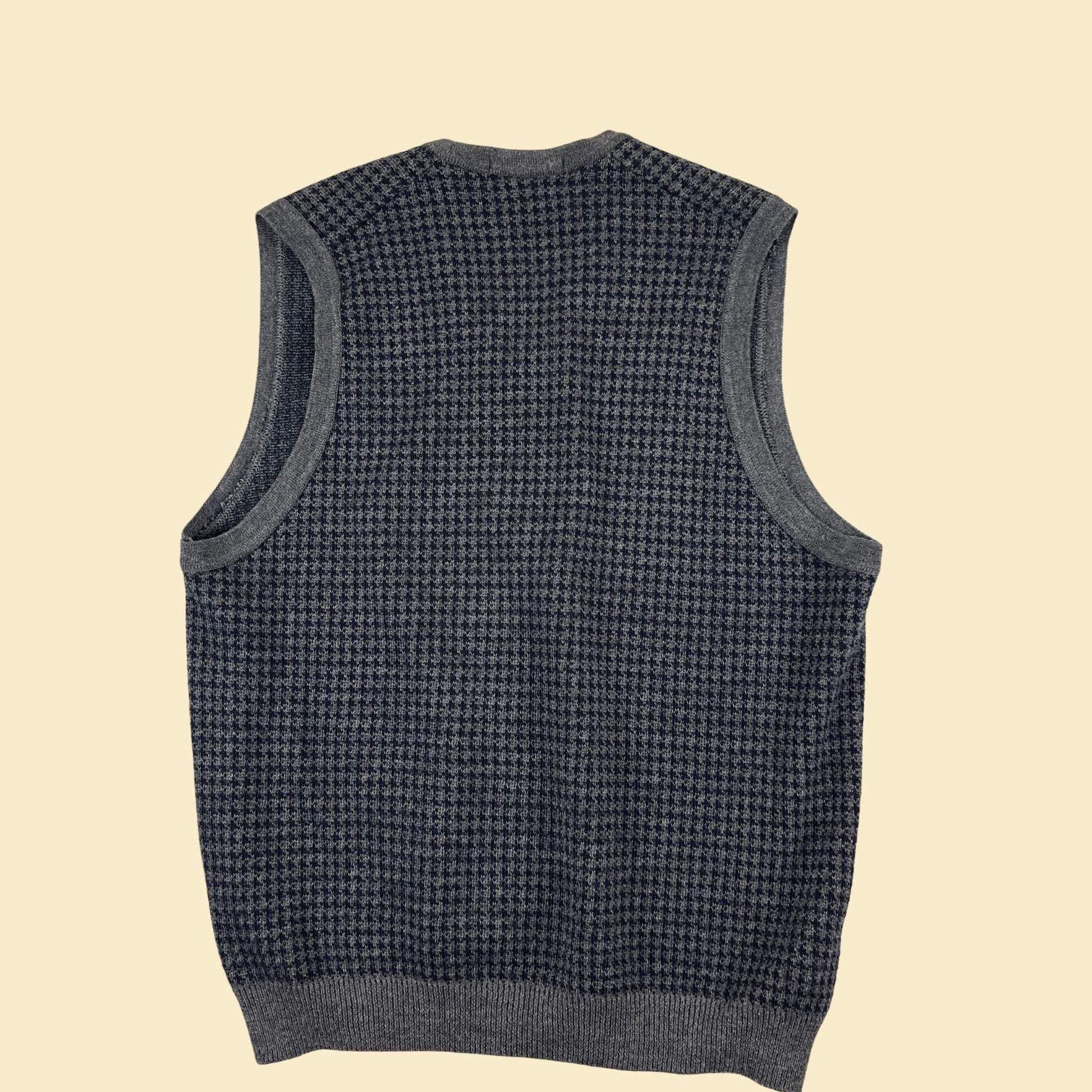 90s/Y2K houndstooth sweater vest, vintage blue/grey knit men's vest by St. Michael from Marks & Spencer