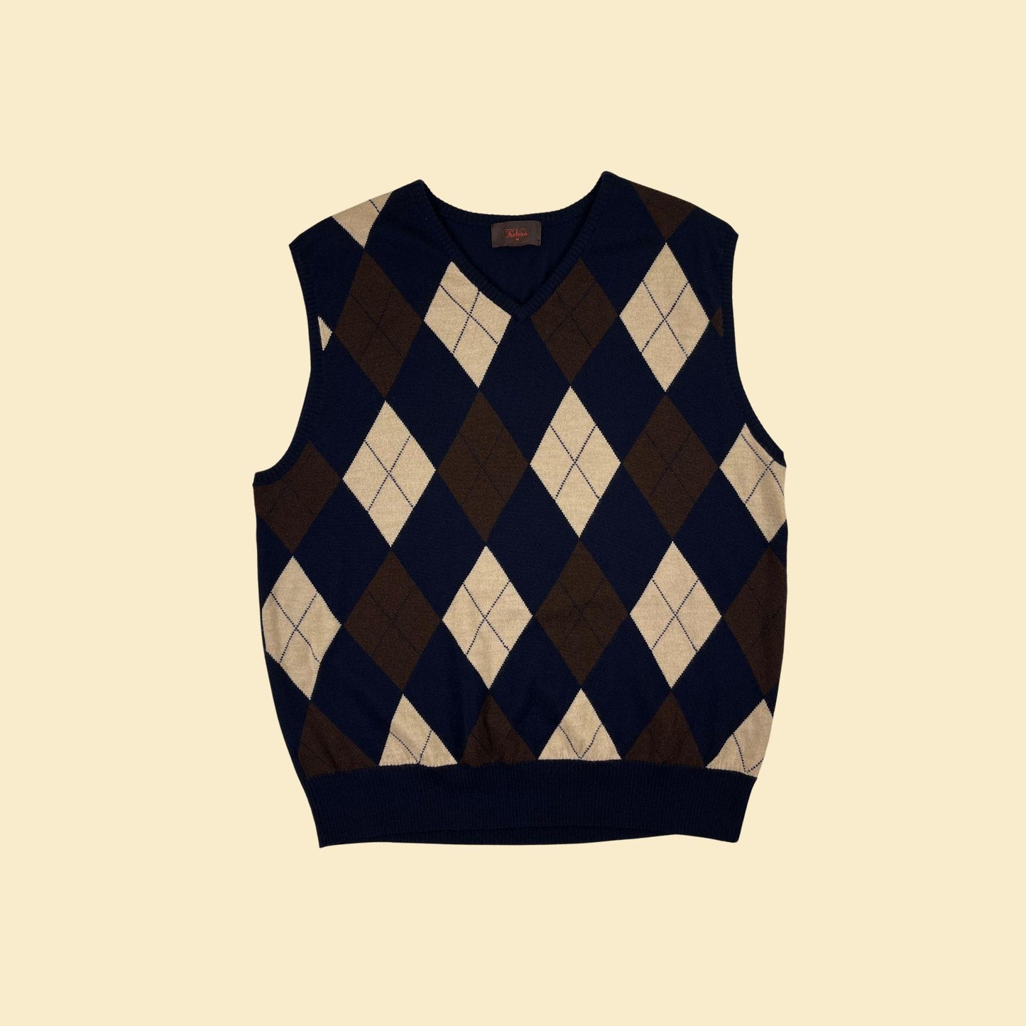 90s/Y2K argyle sweater vest by Trevero III, vintage blue & brown knit L to XL vest