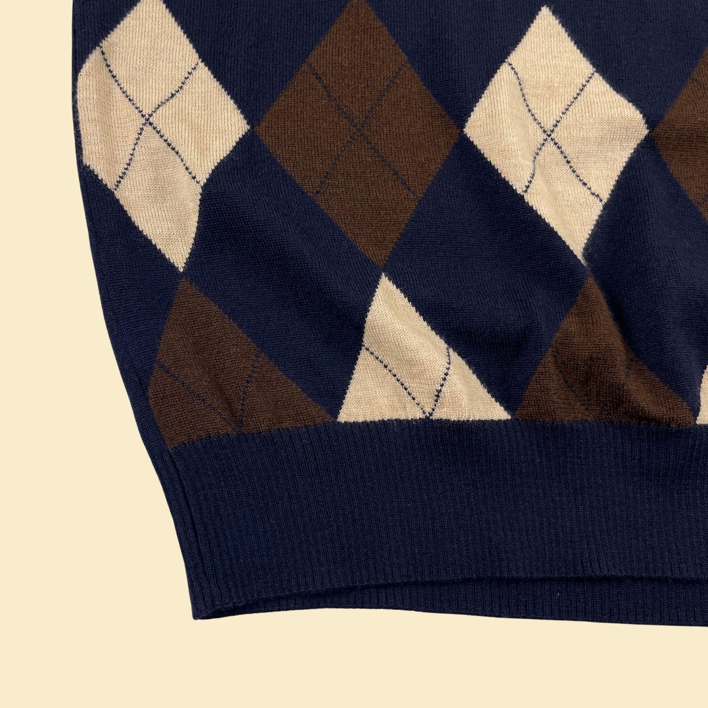 90s/Y2K argyle sweater vest by Trevero III, vintage blue & brown knit L to XL vest