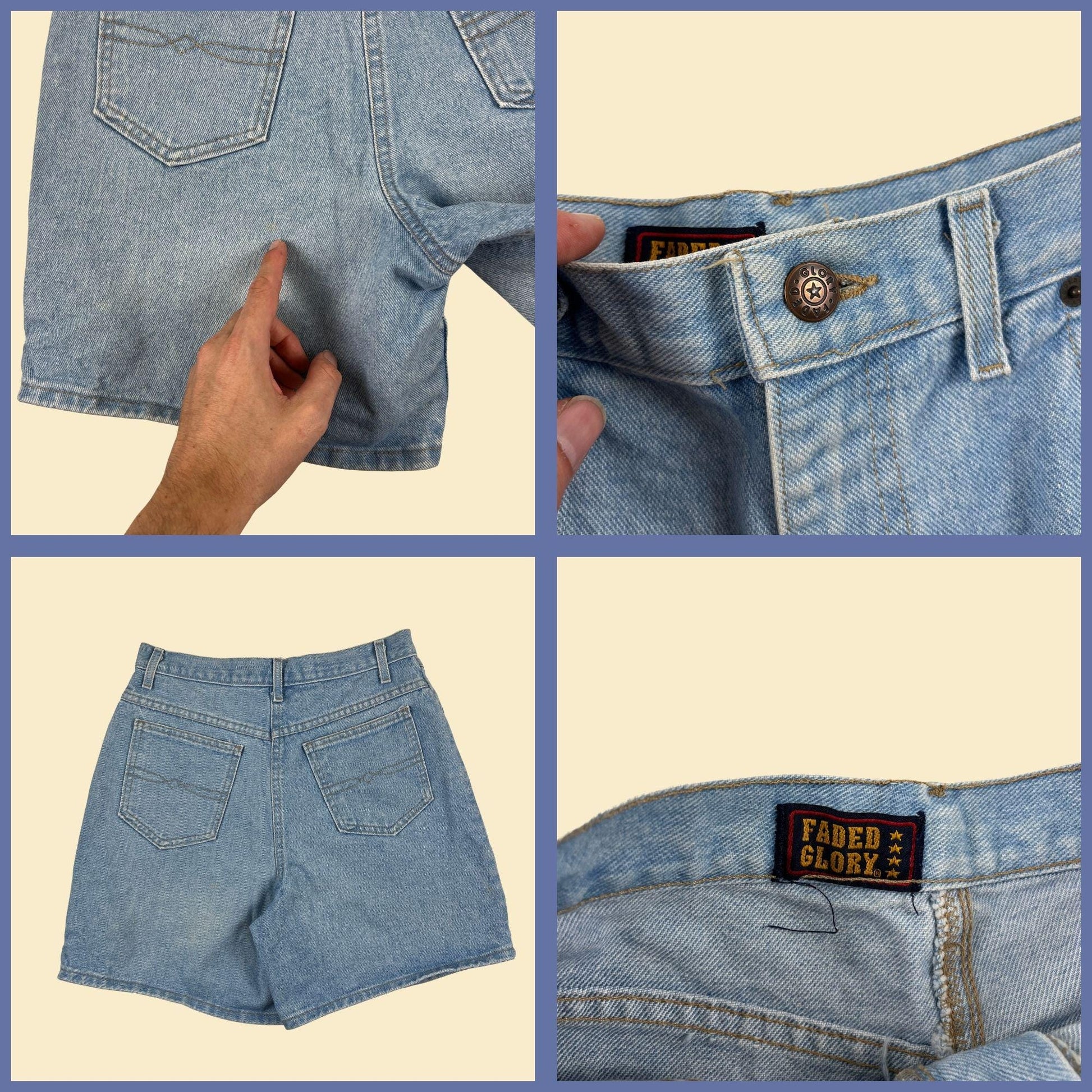 90s denim shorts size 12 by Faded Glory, vintage light to medium wash high rise women's jean shorts