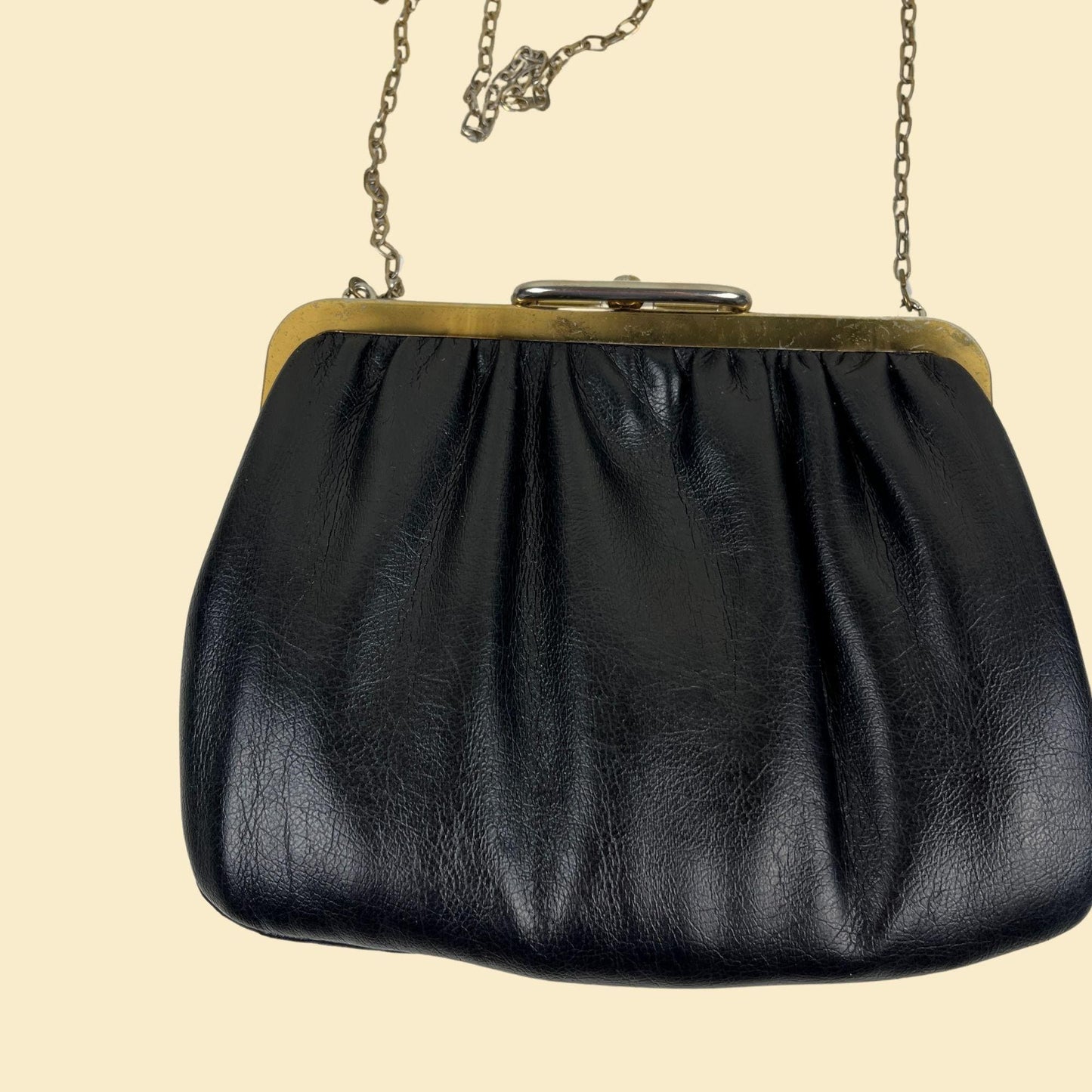 70s/80s black faux-leather shoulder bag, vintage small clutch-style handbag