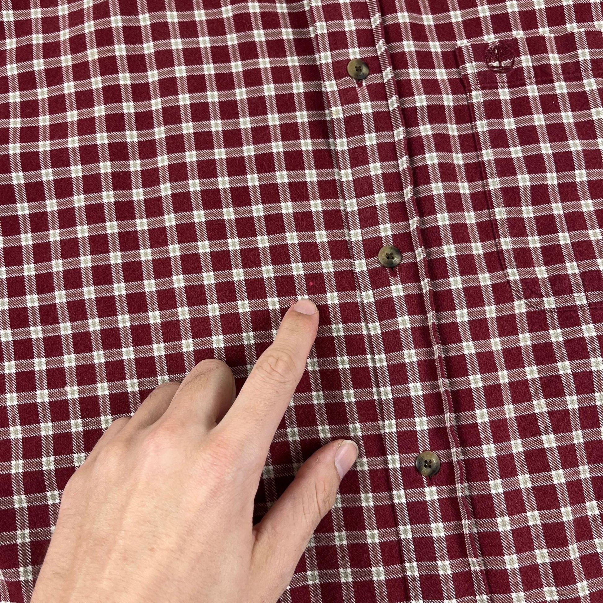 90s Timberland shirt, vintage plaid burgundy & beige M to L men's long sleeve button down top