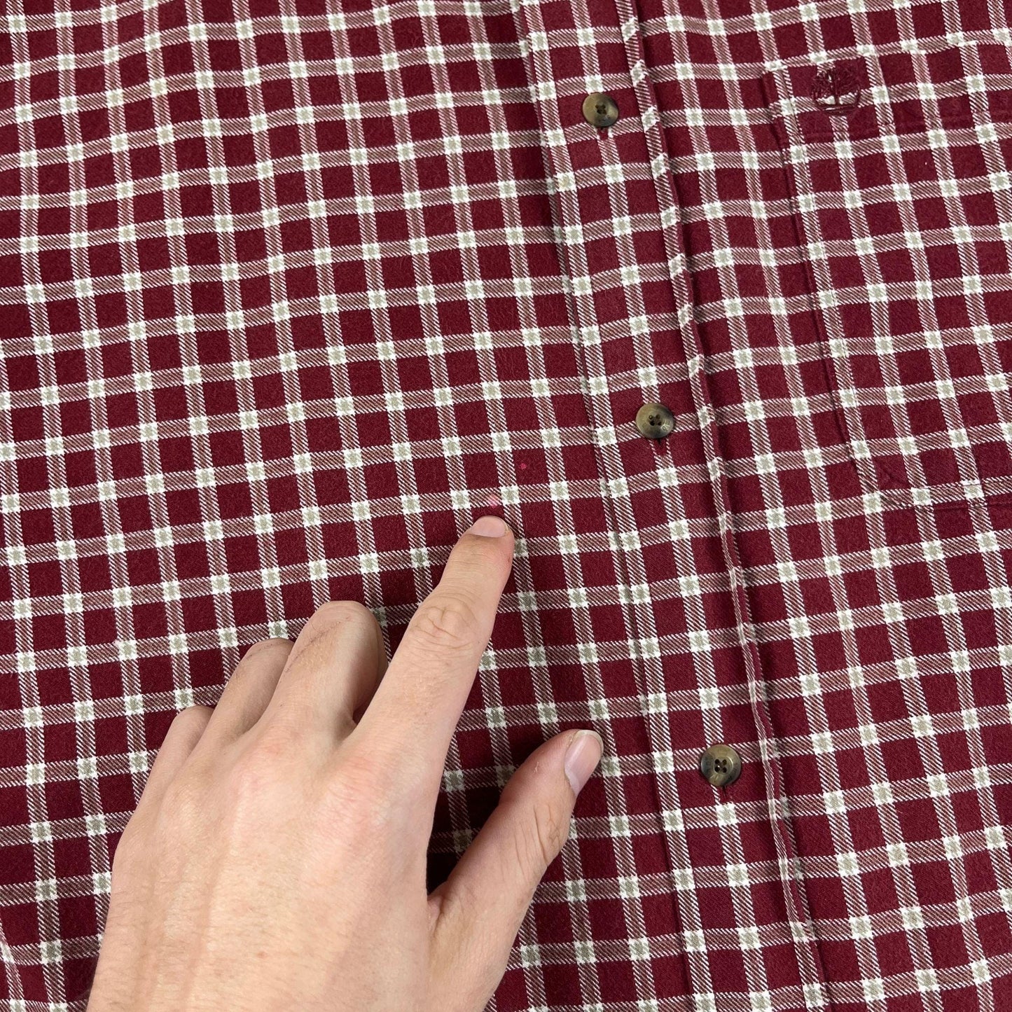 90s Timberland shirt, vintage plaid burgundy & beige M to L men's long sleeve button down top