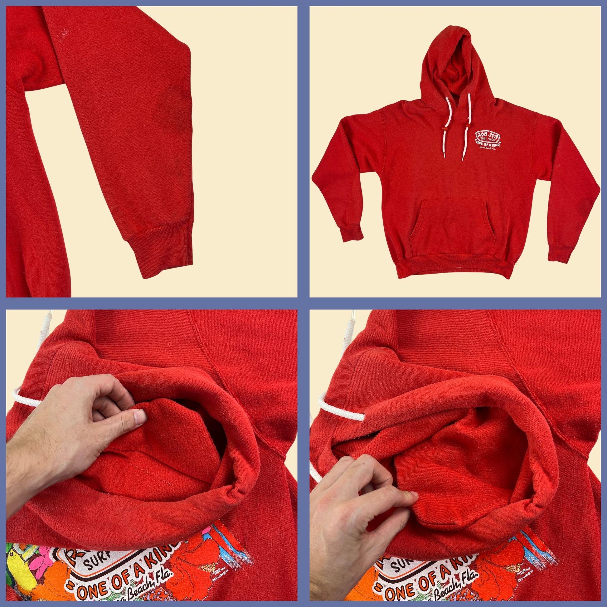 90s Ron Jon Surf Shop hoodie jacket, vintage L to XL red hoodie, Cocoa Beach FL