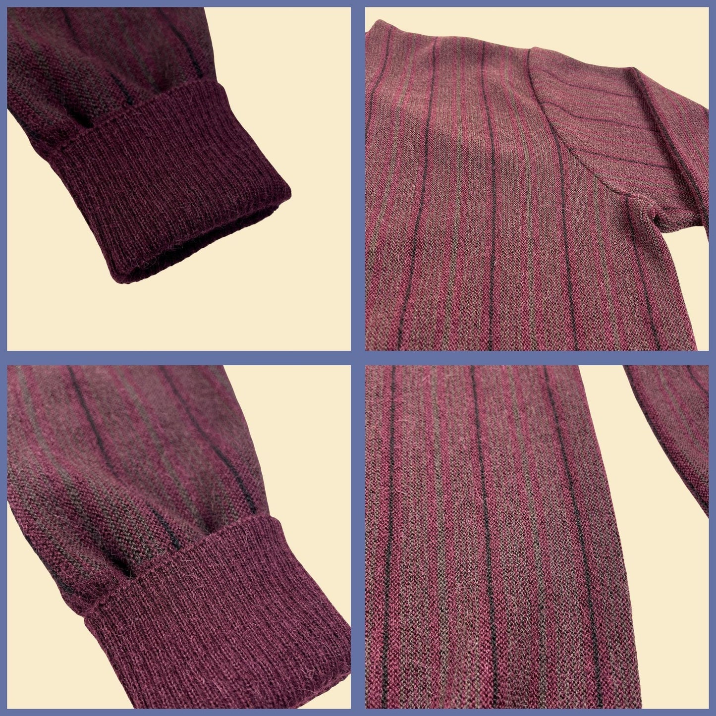 90s XL alpaca wool men's sweater, vintage Peruvian-made burgundy striped cardigan