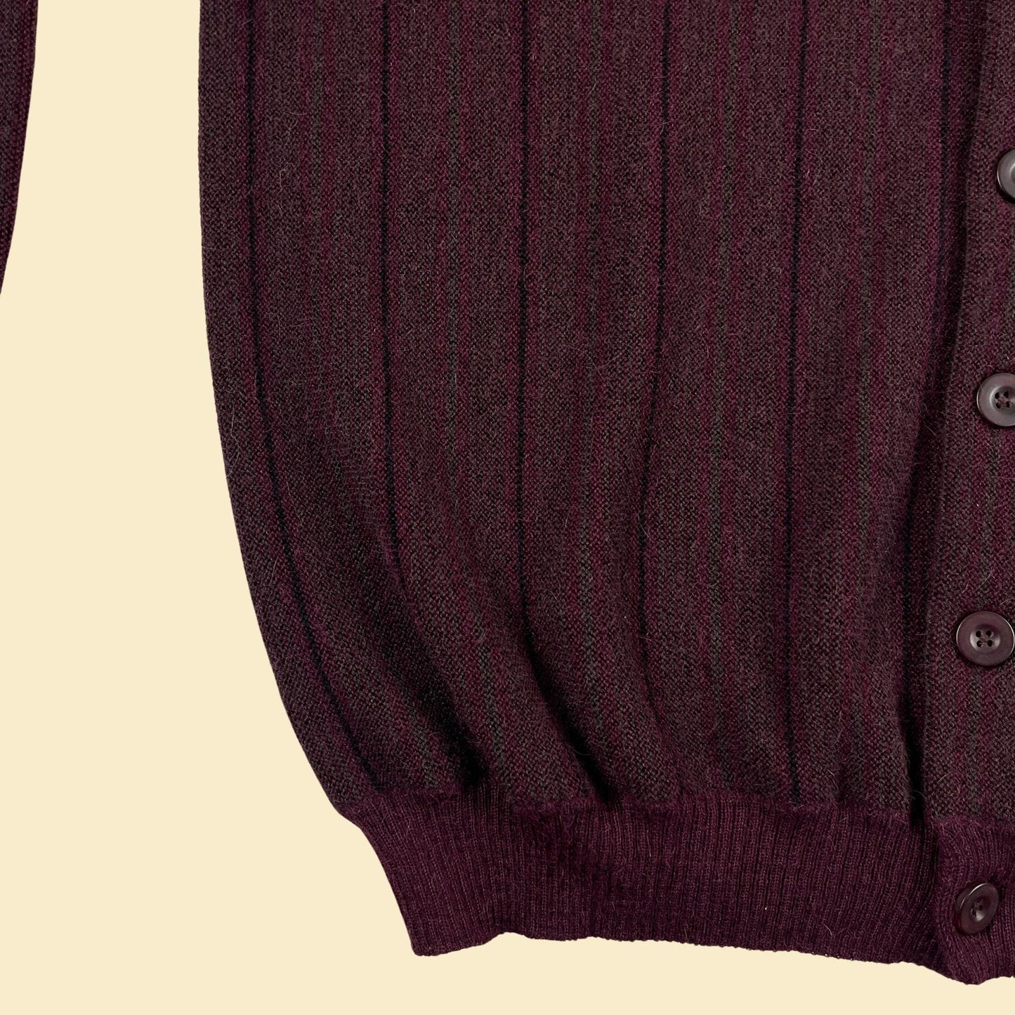 90s XL alpaca wool men's sweater, vintage Peruvian-made burgundy striped cardigan