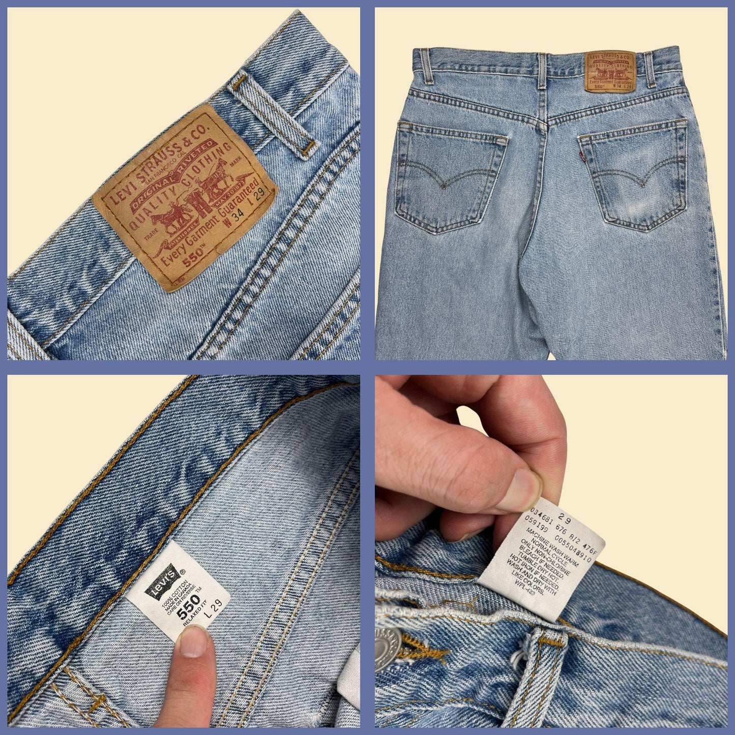 1990s Levi's 550 men's jeans, 34x29 vintage relaxed fit straight leg men's denim pants