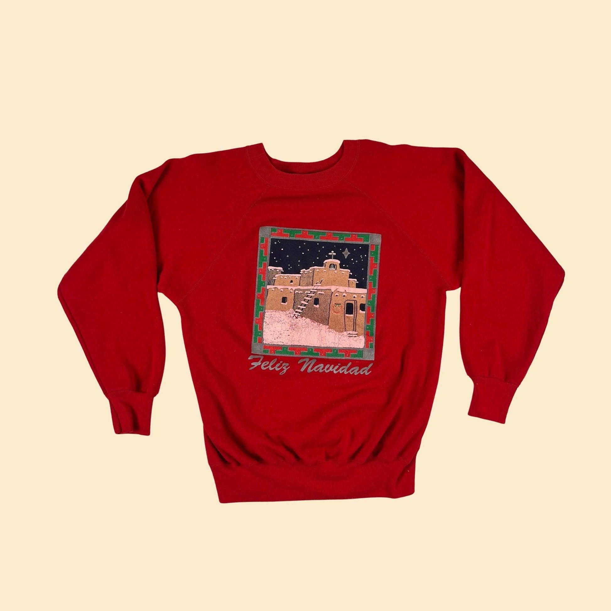 1990s L Feliz Navidad crewneck by Ultra Sweats, vintage red Christmas sweatshirt