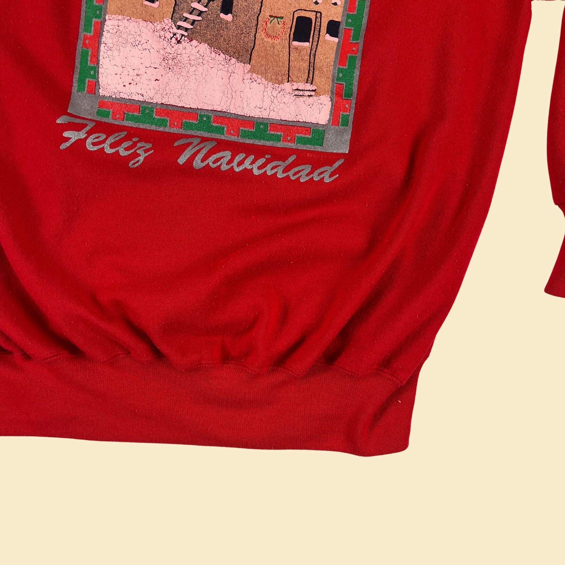 1990s L Feliz Navidad crewneck by Ultra Sweats, vintage red Christmas sweatshirt