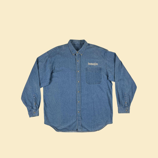 2000s PriceWaterHouseCoopers denim shirt, size 3XL chambray PWC button down Y2K shirt