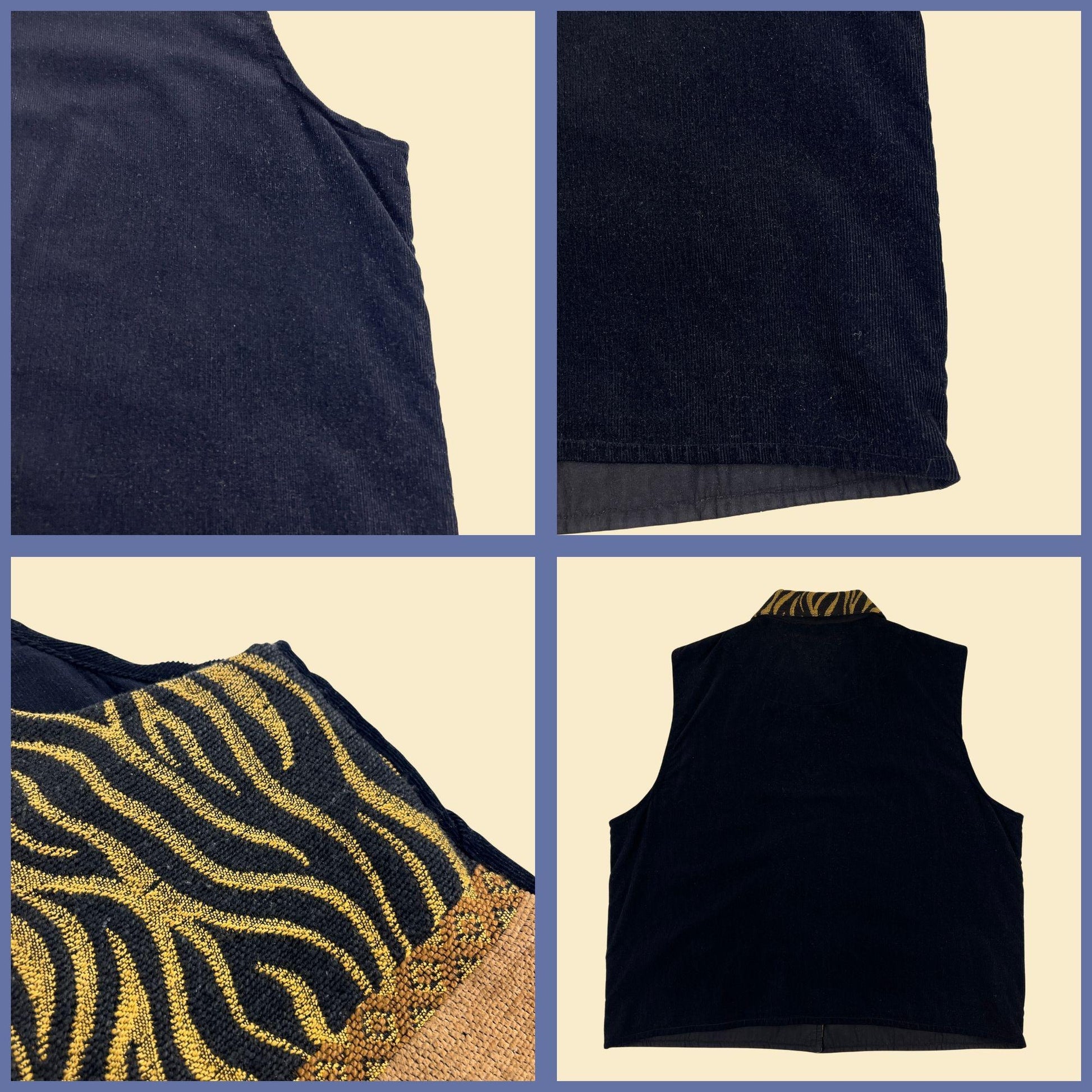 90s/Y2K tapestry vest w/ Zebra designs, vintage size 14/16 women's button down vest