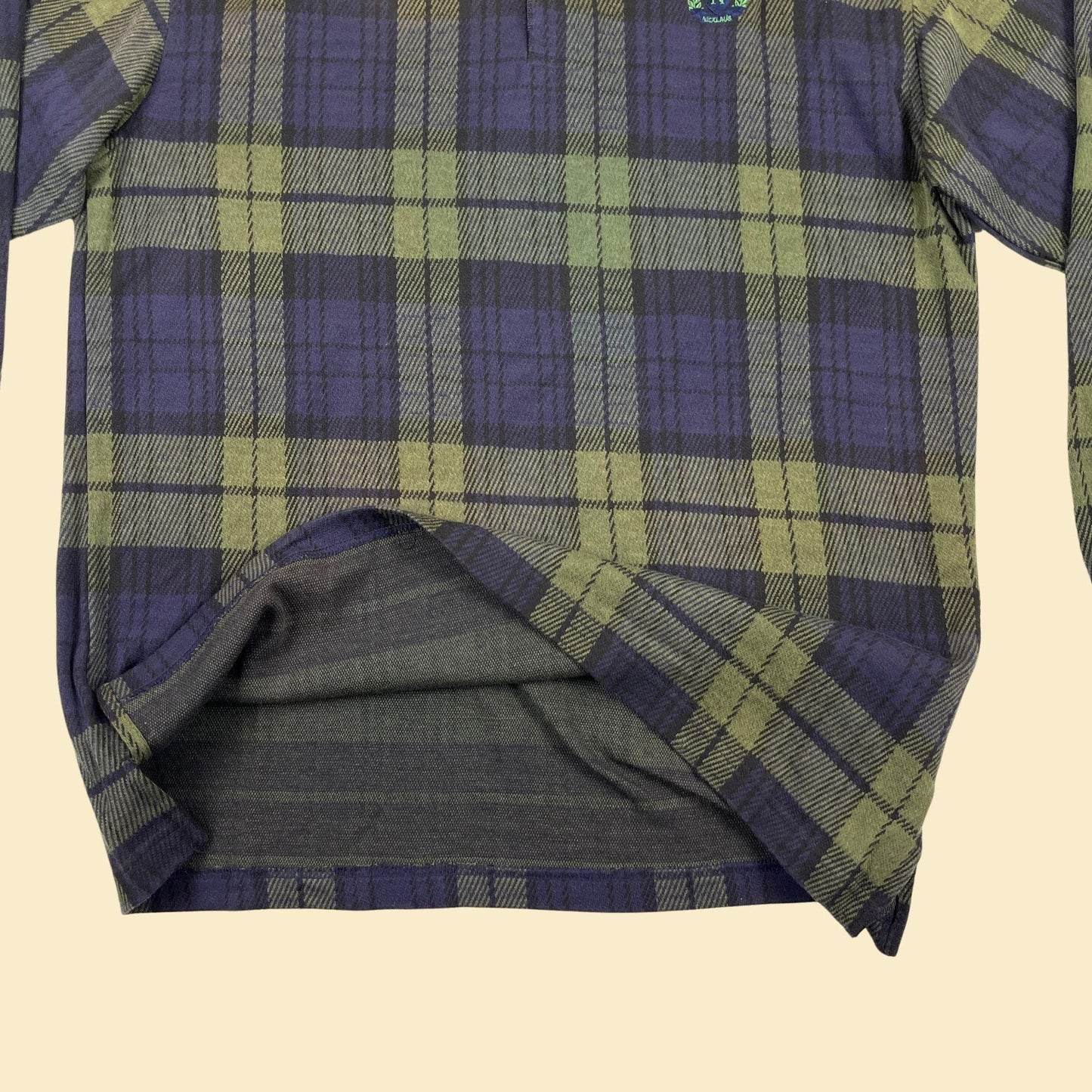 90s L polo shirt by Jack Nicklaus, vintage plaid blue & green long sleeve golf shirt, new old stock (w/ tags)