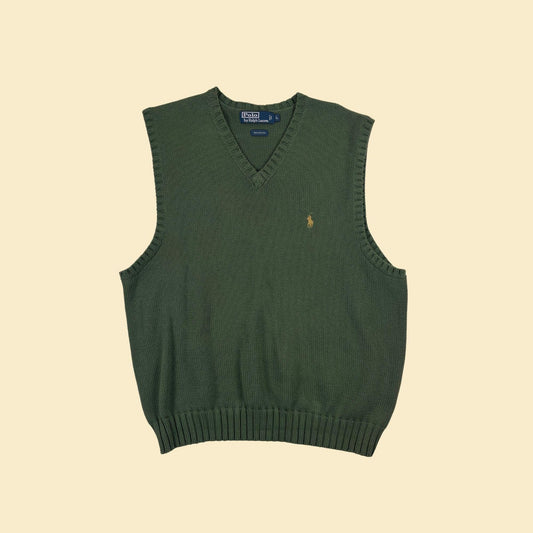 90s/Y2K Polo by Ralph Lauren L sweater vest, vintage green cotton knit v-neck pullover vest