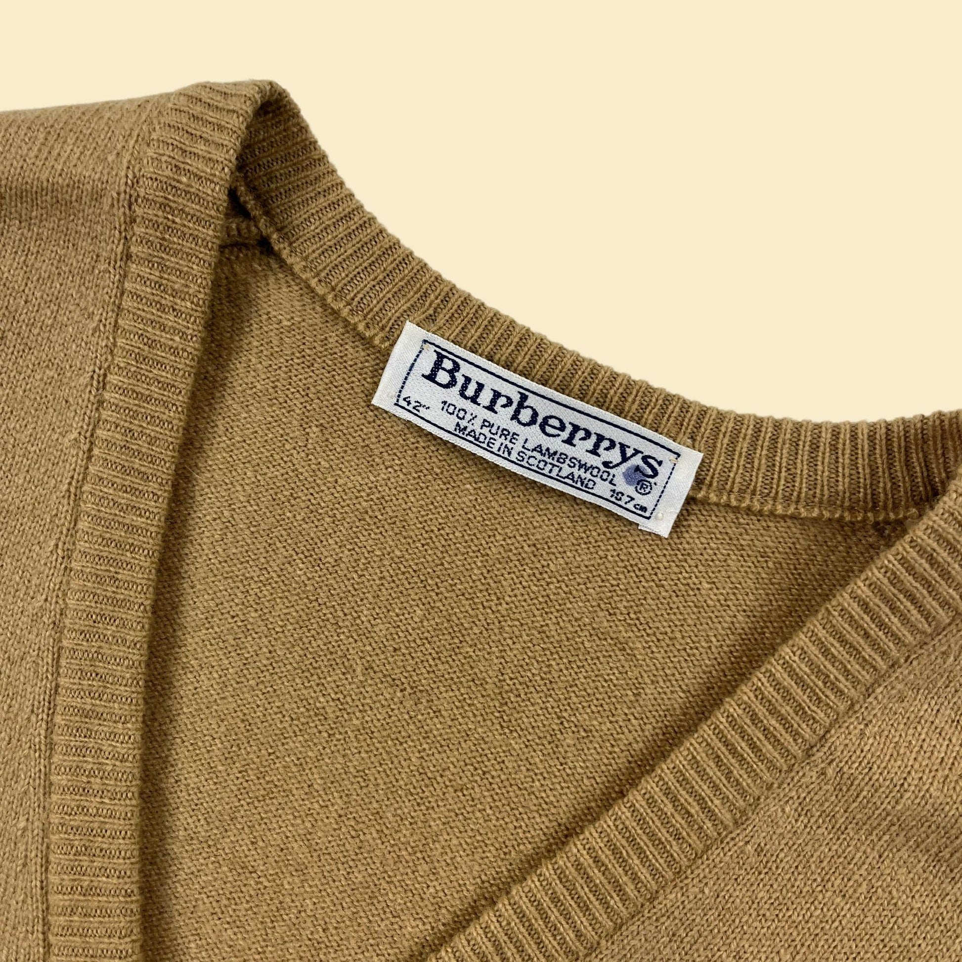 90s Burberry's sweater vest, vintage 42" beige lambswool Scotland made knit vest