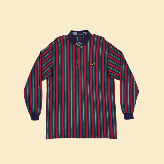 90s L striped polo shirt, vintage Jack Nicklaus red & blue long sleeve men's top, new old stock (w/ tags)