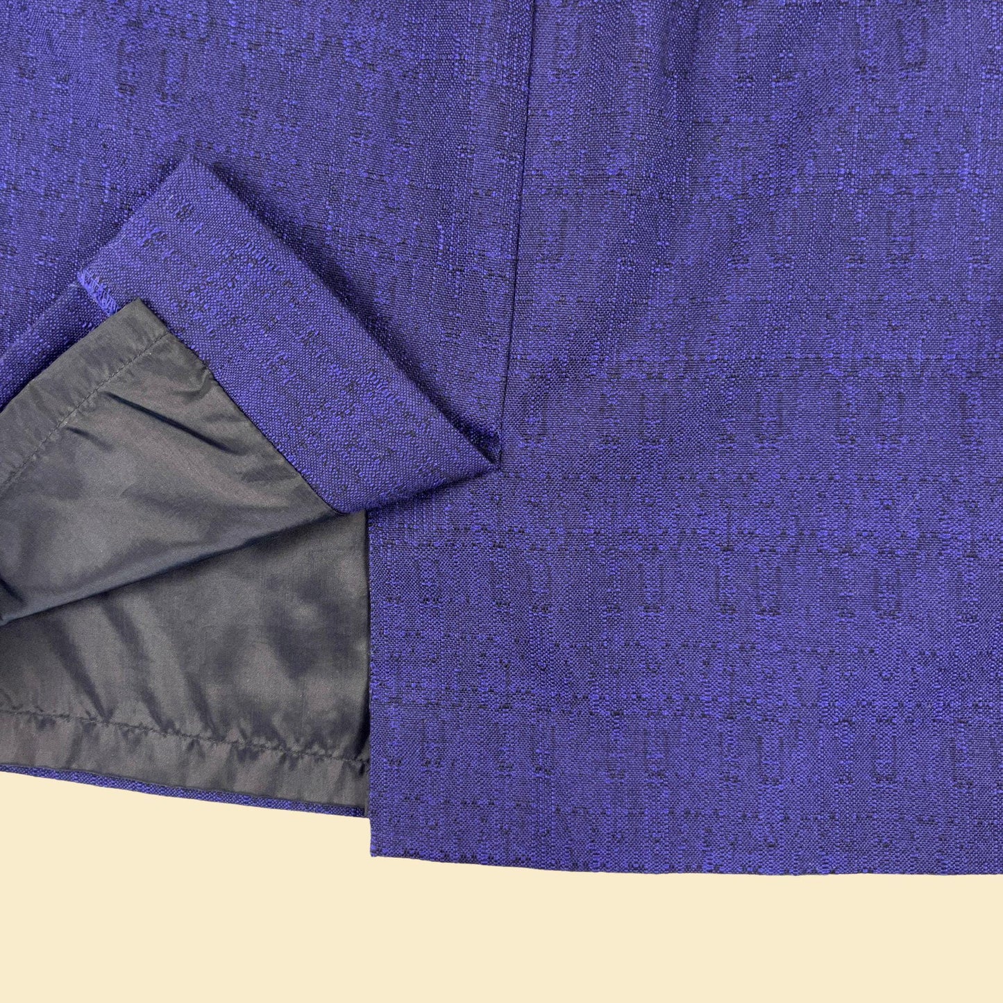 1980s size 8 blue skirt suit by Kasper for ASL, vintage purple-toned blue midi skirt & short sleeve top