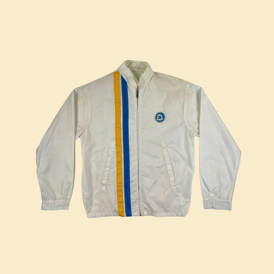 1970s Bell South racing jacket, vintage white/blue/yellow lightweight zip up windbreaker