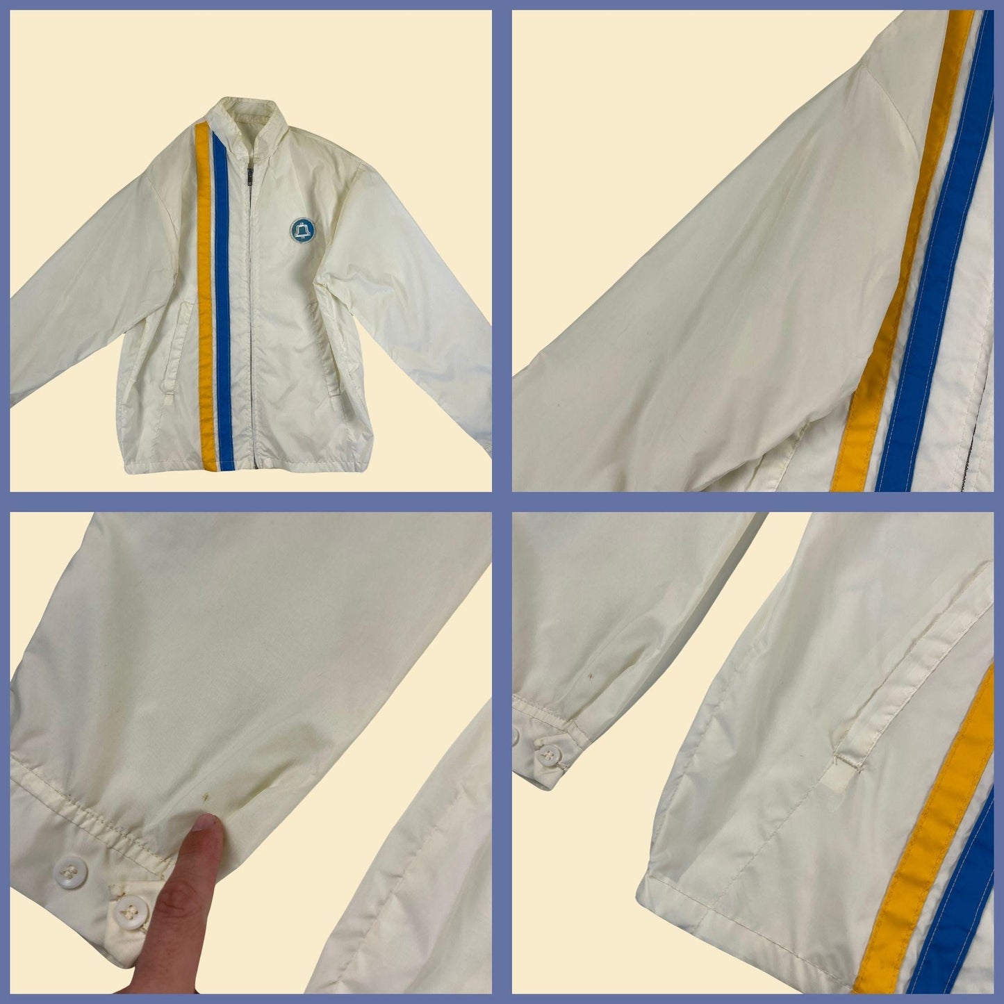 1970s Bell South racing jacket, vintage white/blue/yellow lightweight zip up windbreaker