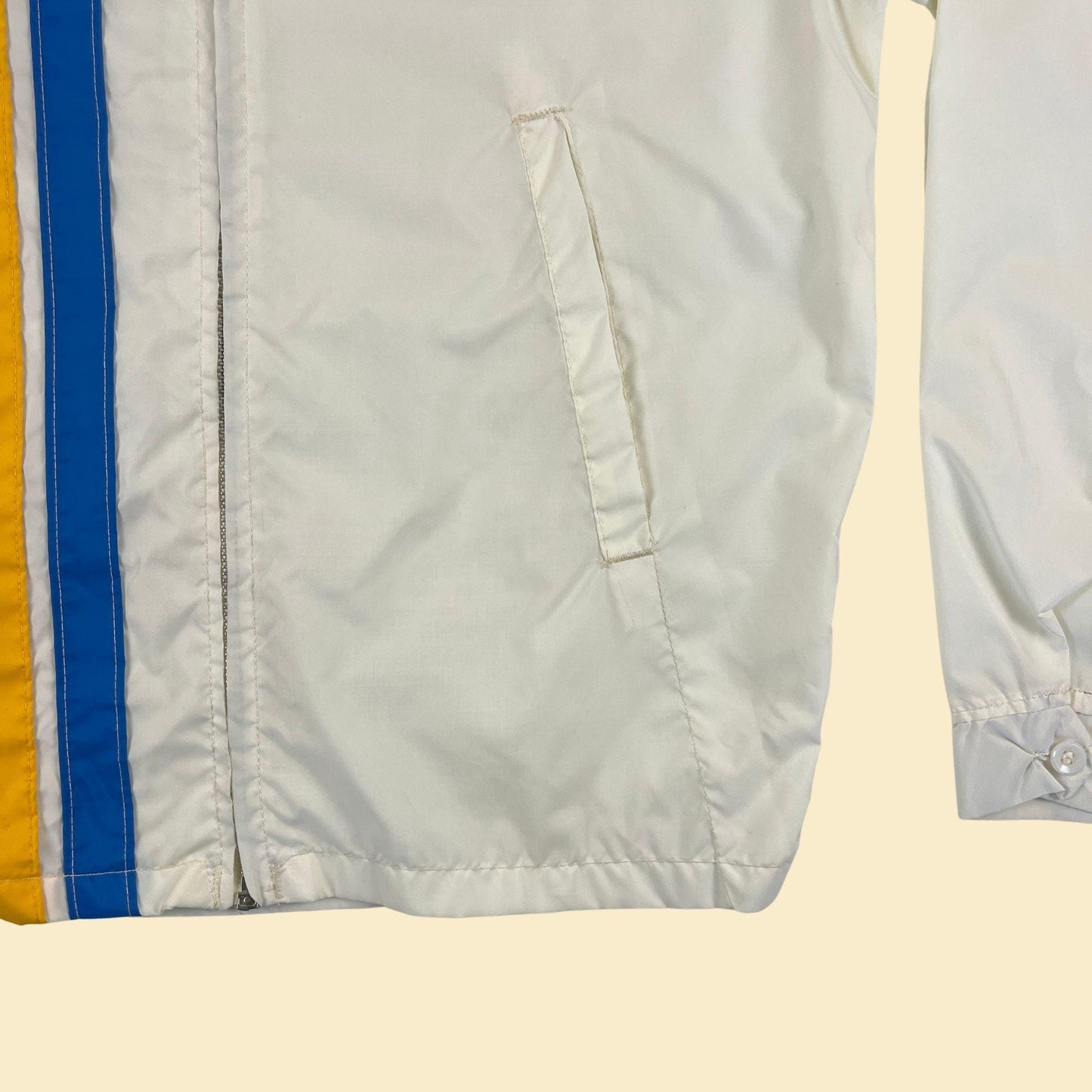 1970s Bell South racing jacket, vintage white/blue/yellow lightweight zip up windbreaker