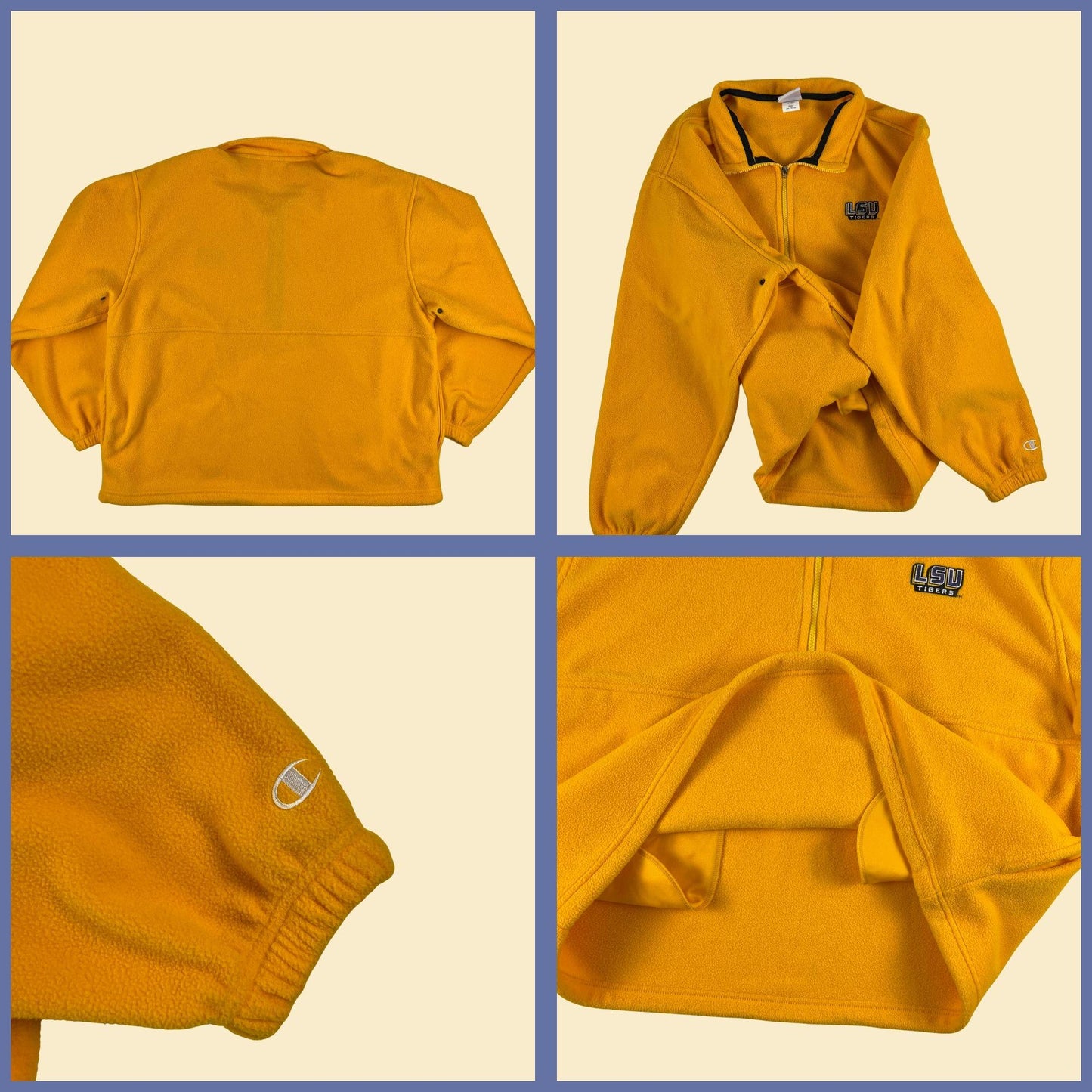 Y2K LSU fleece Champion jacket, size M vintage 2000s yellow & purple half zip pullover sweatshirt