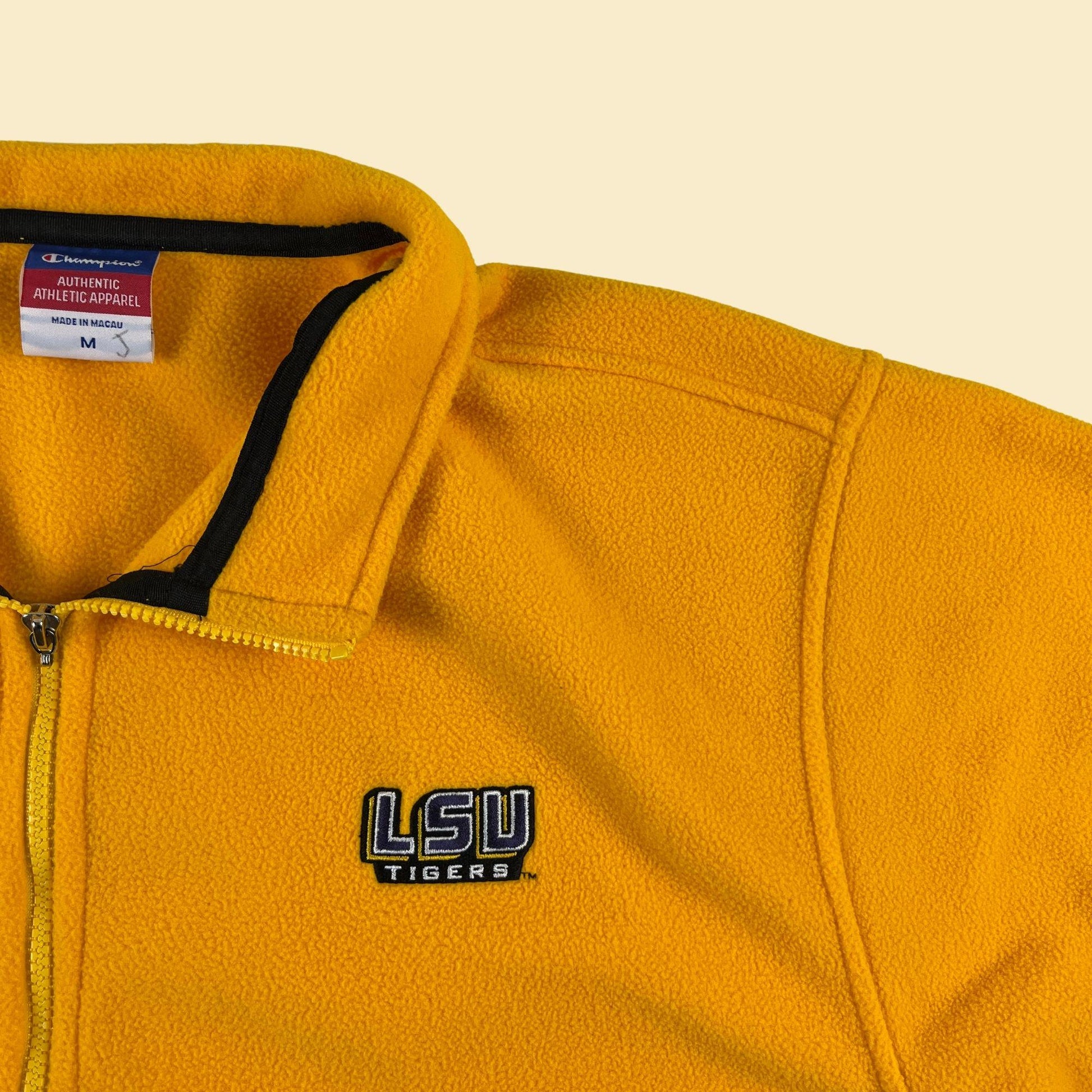 Y2K LSU fleece Champion jacket, size M vintage 2000s yellow & purple half zip pullover sweatshirt