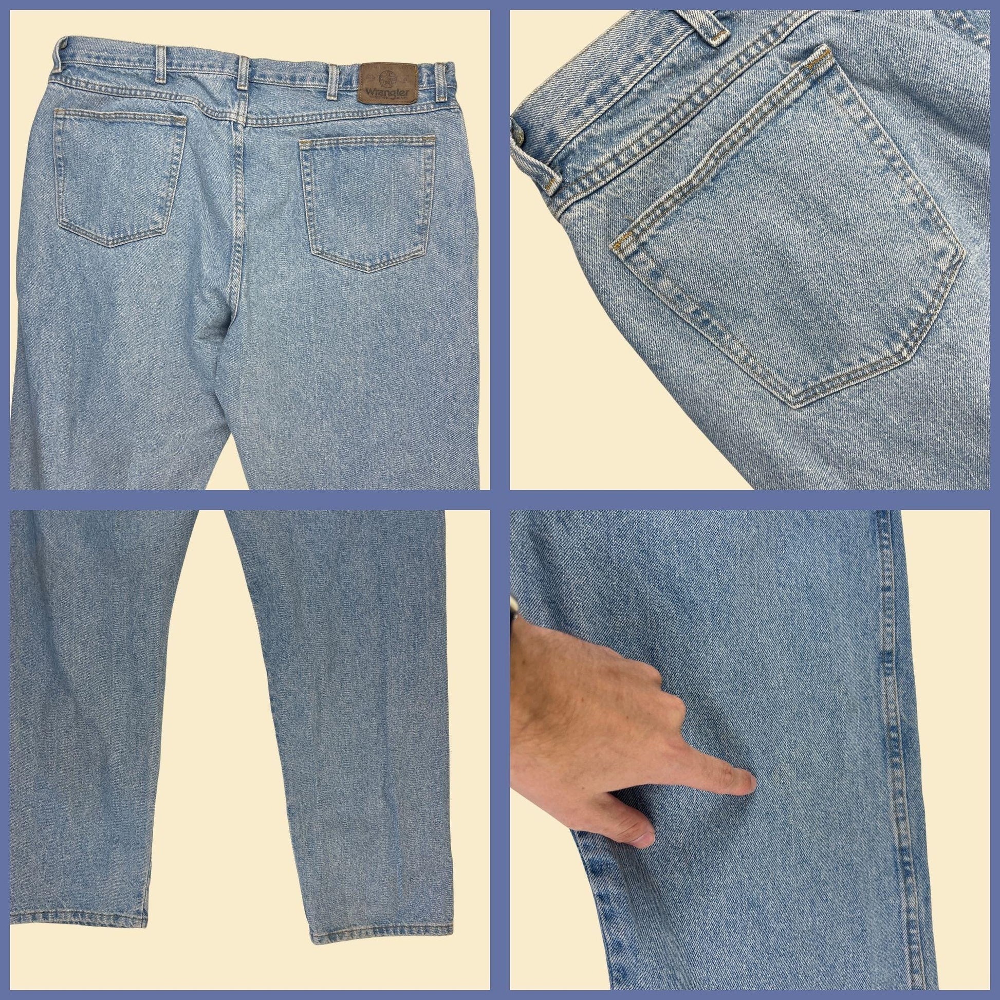 90s Wrangler 42x32 jeans, vintage men's lightwash straight leg denim pants